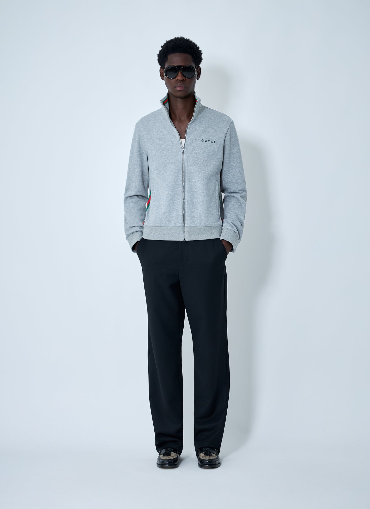 Gucci Men Web Motif Zip-Up Sweatshirt