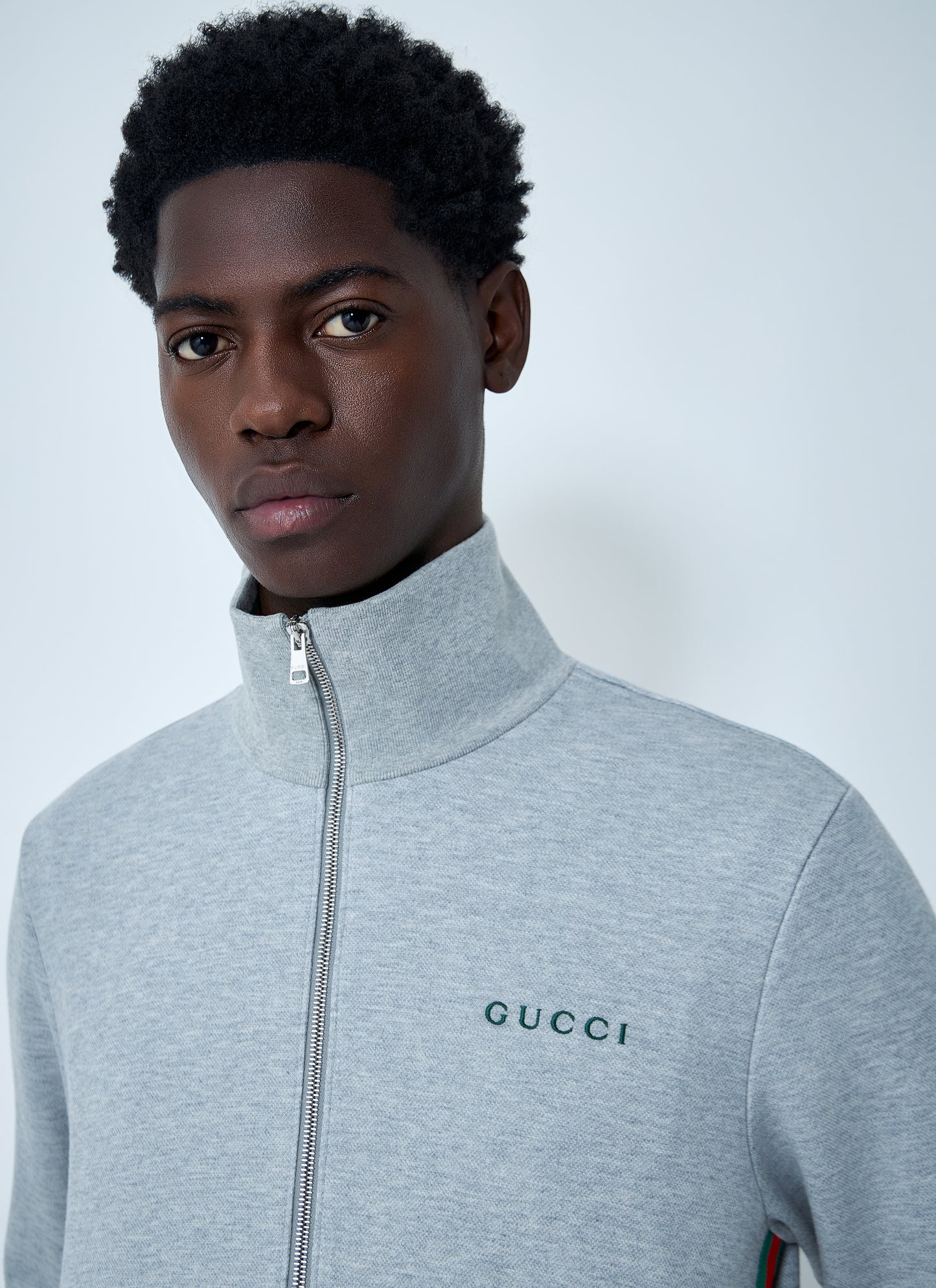 Gucci Men Web Motif Zip-Up Sweatshirt
