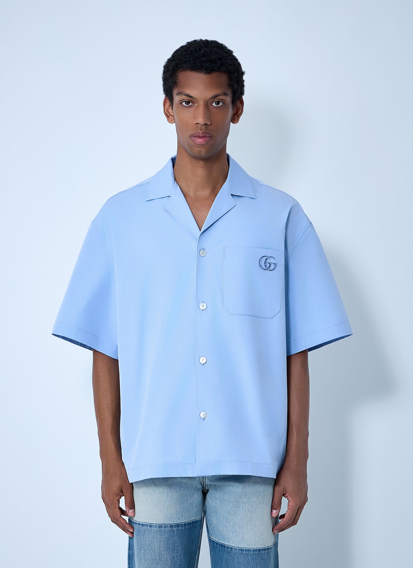 Gucci Men Logo Embroidery Camp Collar Shirt GUCCI