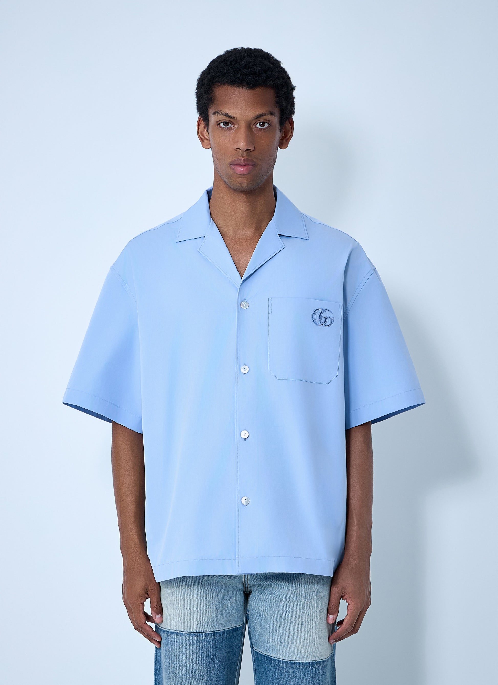 Gucci Men Logo Embroidery Camp Collar Shirt GUCCI