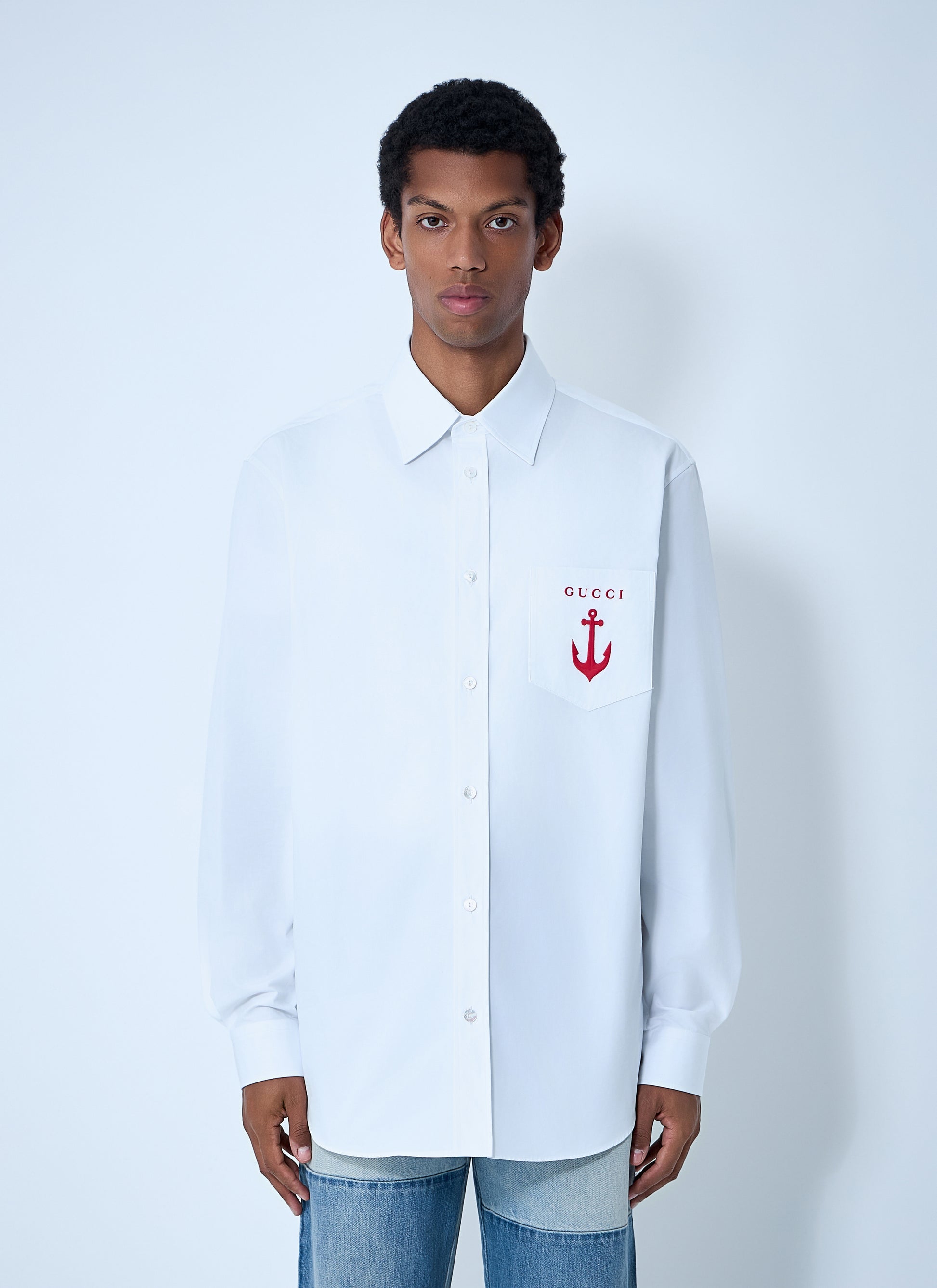 Gucci Men Logo Embroidery Button-Down Shirt GUCCI