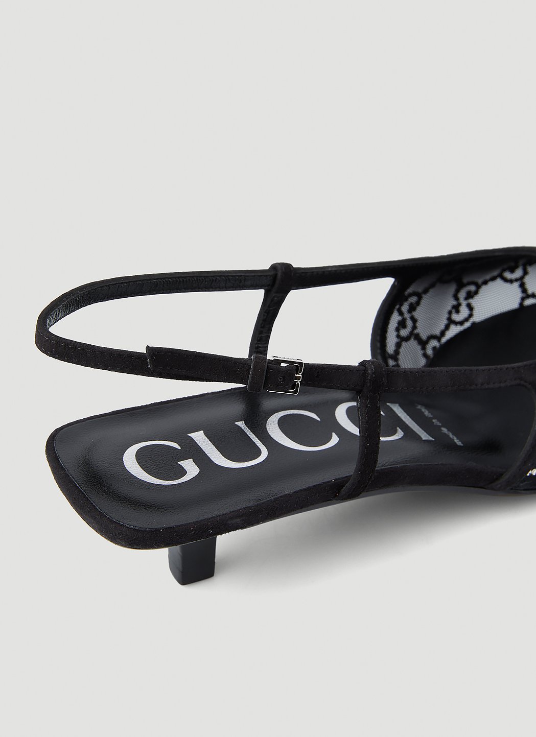 Gucci Women Crystal Gg Slingback Kitten Heels GUCCI