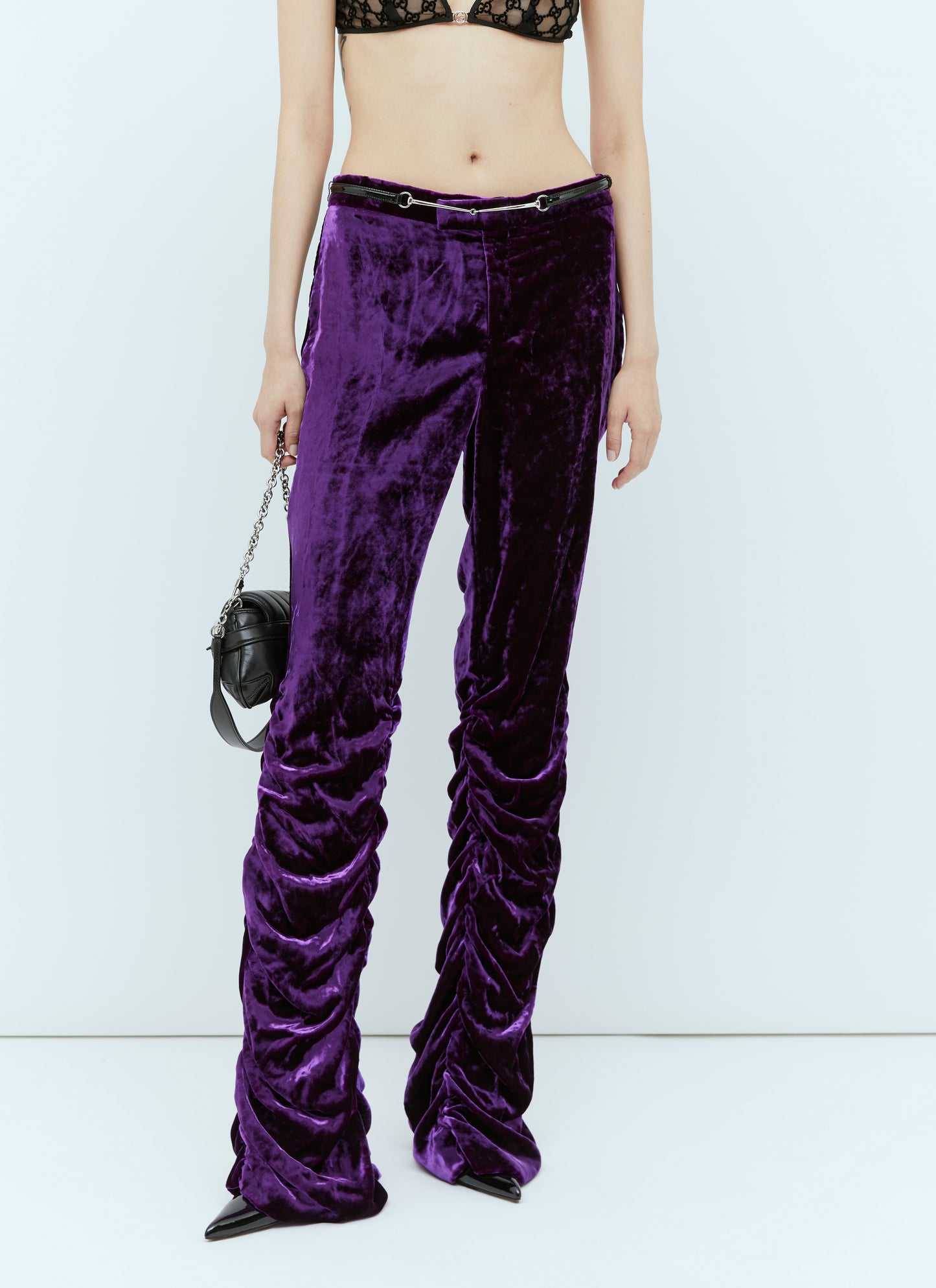 Gucci Women Horsebit Belt Velvet Pants GUCCI