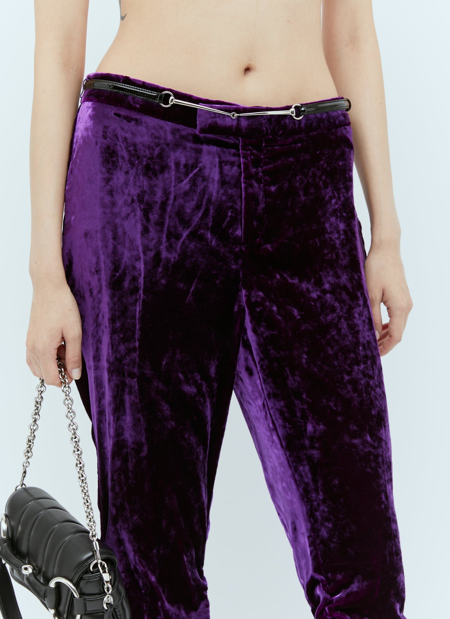 Gucci Women Horsebit Belt Velvet Pants GUCCI