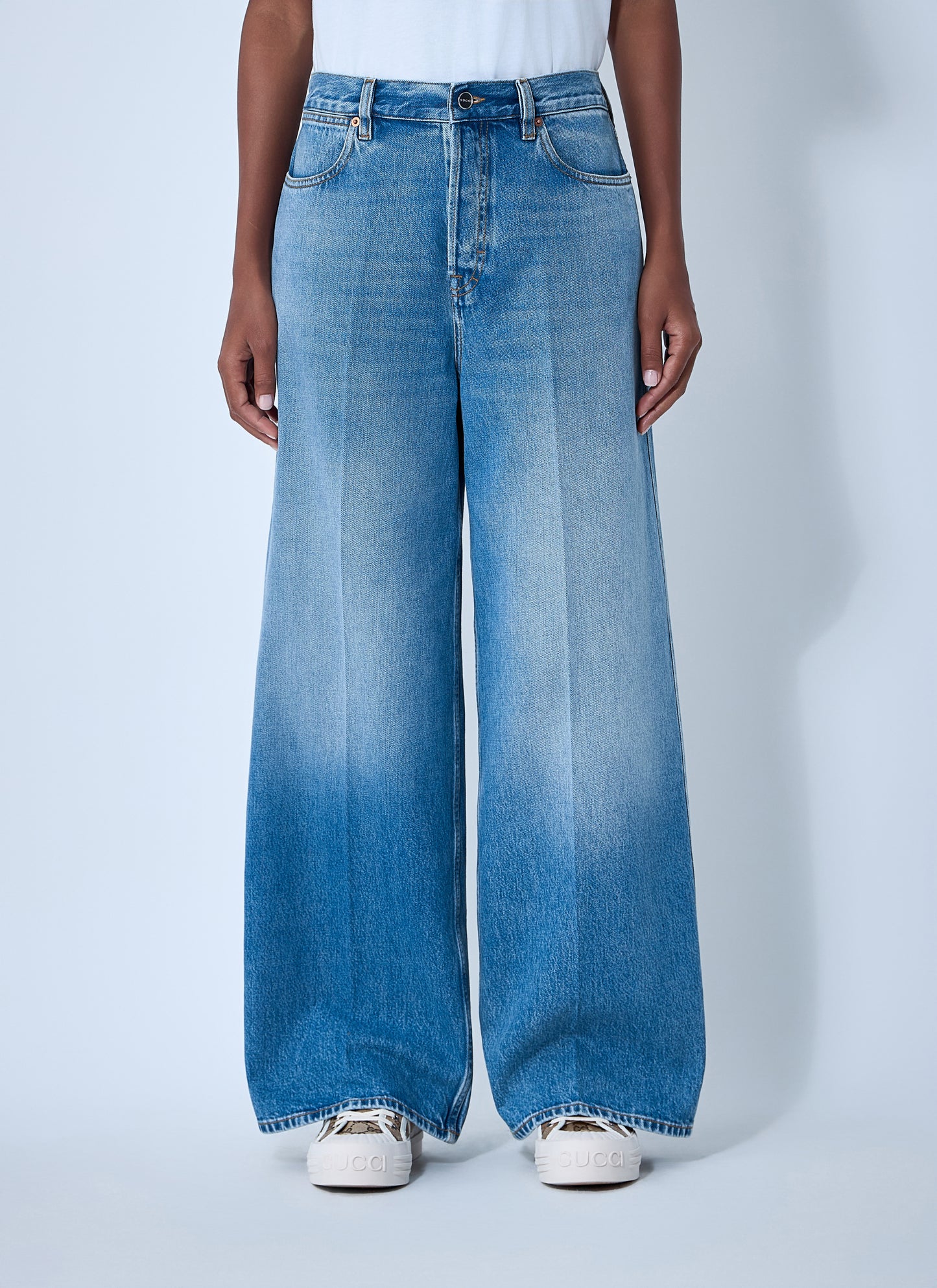 Gucci Women Wide-Leg Five-Pocket Jeans GUCCI