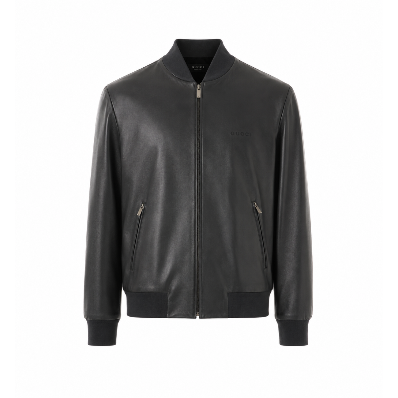 Gucci Men Gucci Logo Leather Bomber