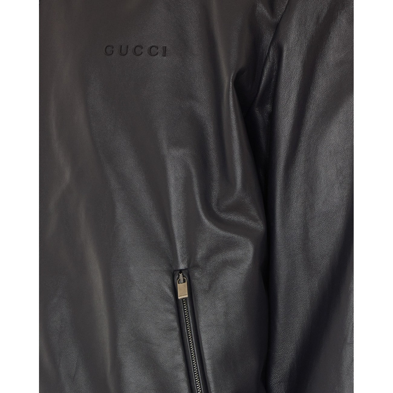 Gucci Men Gucci Logo Leather Bomber