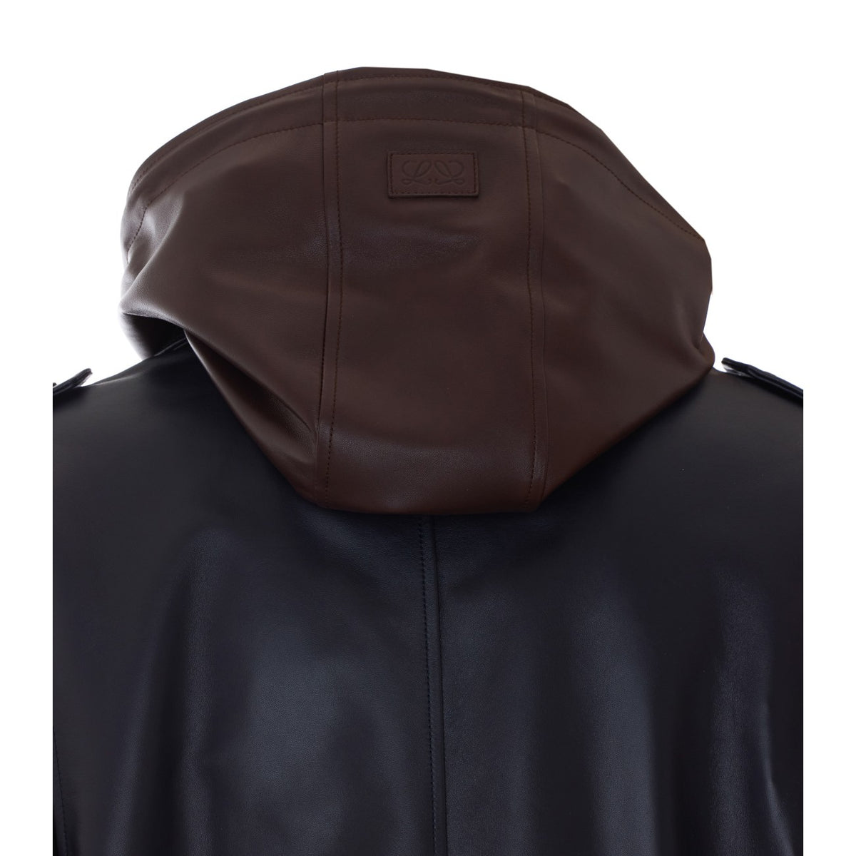 Loewe Men Hooded Leather Jacket With Anagram Patch On Hood LOEWE