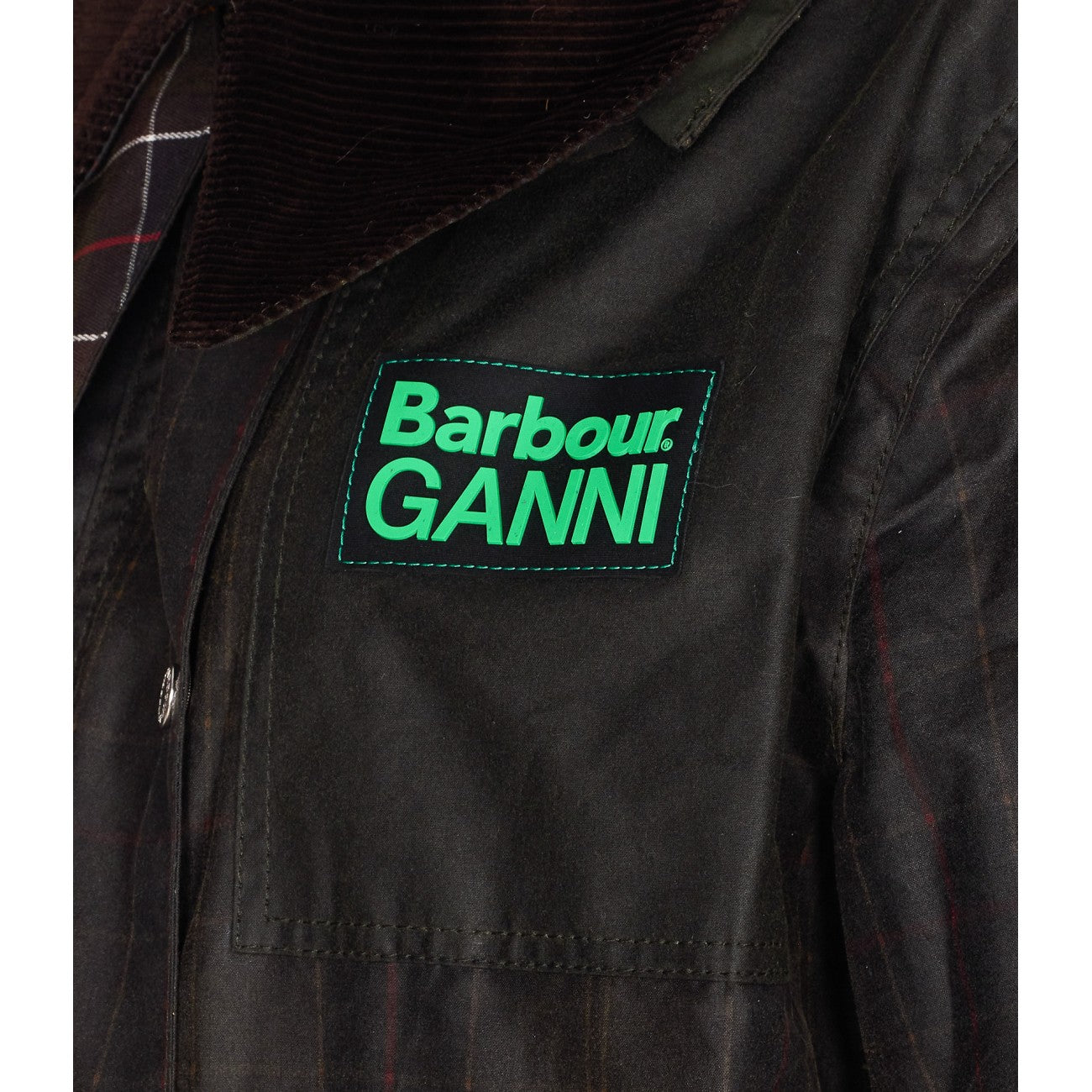 Barbour X Ganni Women Hooded Tartan Duffle Wax Jacket BARBOUR X GANNI