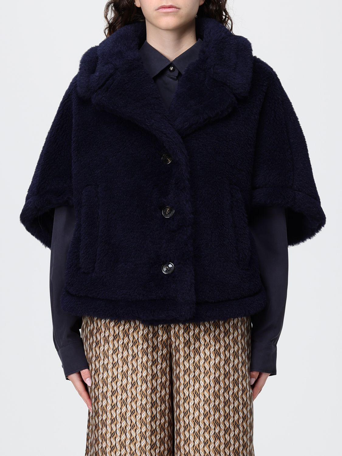 Max Mara Fur Coat Woman Blue MAX MARA