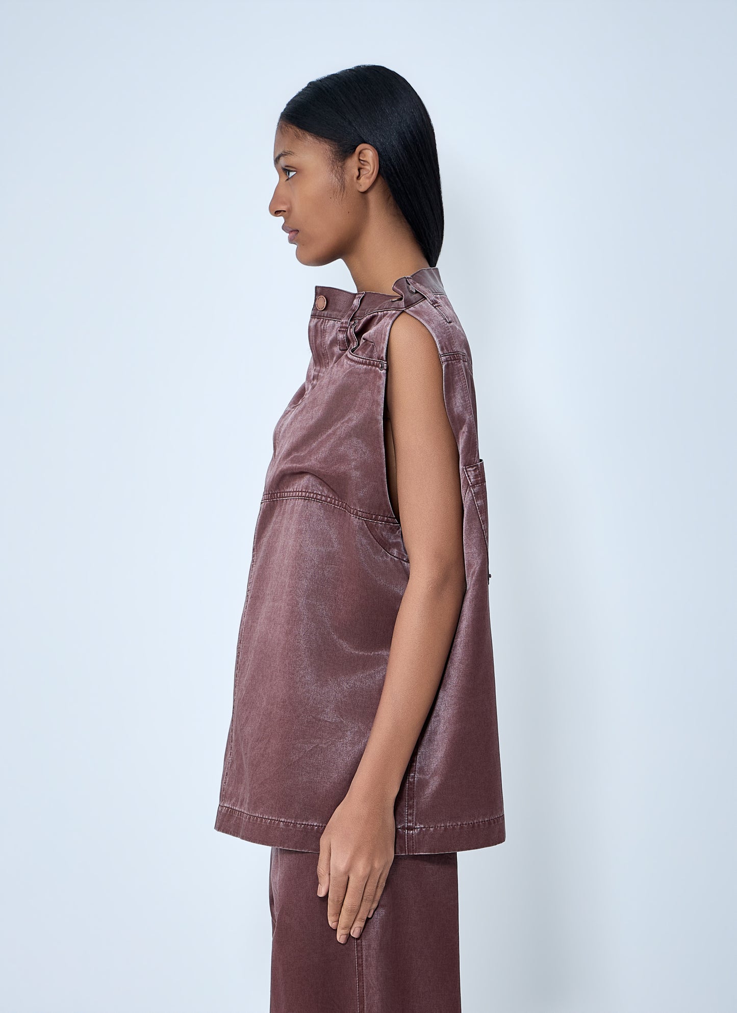 Issey Miyake Women Satin Denim Sleeveless Top ISSEY MIYAKE