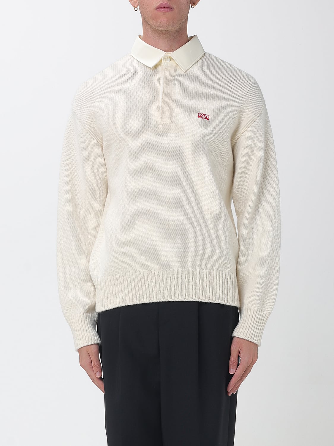 Loewe Men Long-Sleeved Wool Knit Polo Loewe With Ribbed Collar And Cuffs LOEWE