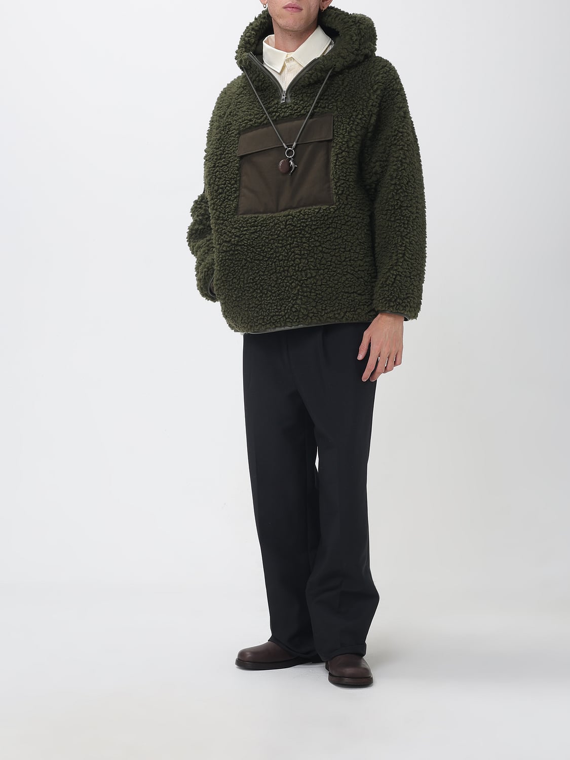 Loewe Men Long-Sleeved Wool Knit Polo Loewe With Ribbed Collar And Cuffs LOEWE