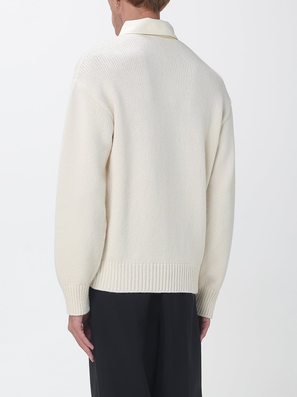 Loewe Men Long-Sleeved Wool Knit Polo Loewe With Ribbed Collar And Cuffs LOEWE