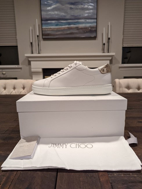 Jimmy Choo Women White Rome Metallic-Trimmed Leather Sneakers