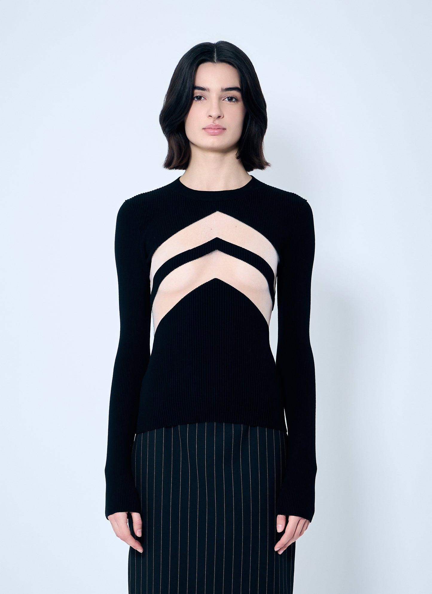 Jean Paul Gaultier Women Rib Sweater With Transparent Panels JEAN PAUL GAULTIER