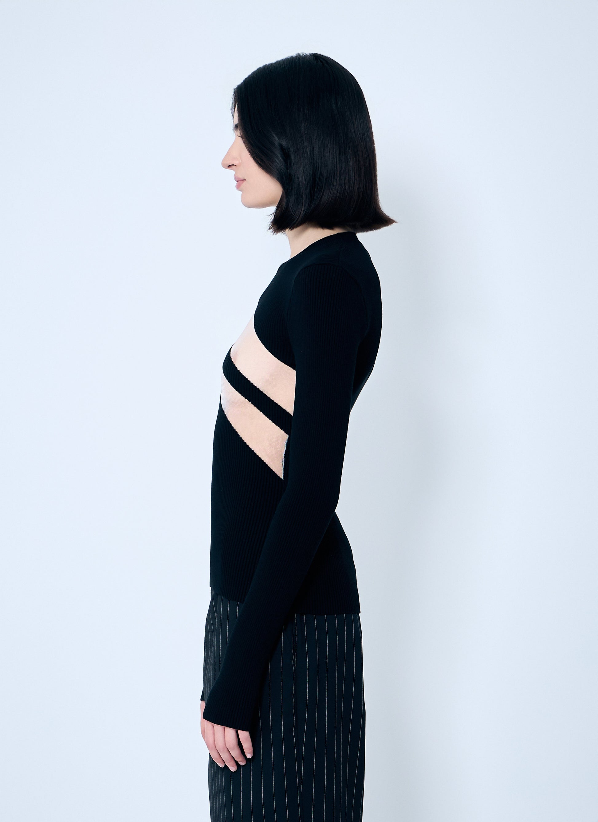 Jean Paul Gaultier Women Rib Sweater With Transparent Panels JEAN PAUL GAULTIER