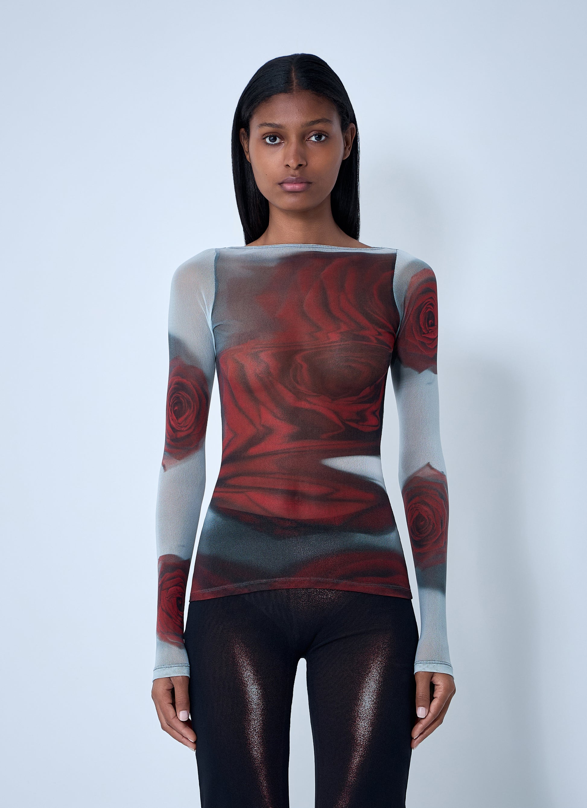Jean Paul Gaultier Women Blurry Roses Mesh Tank Top JEAN PAUL GAULTIER