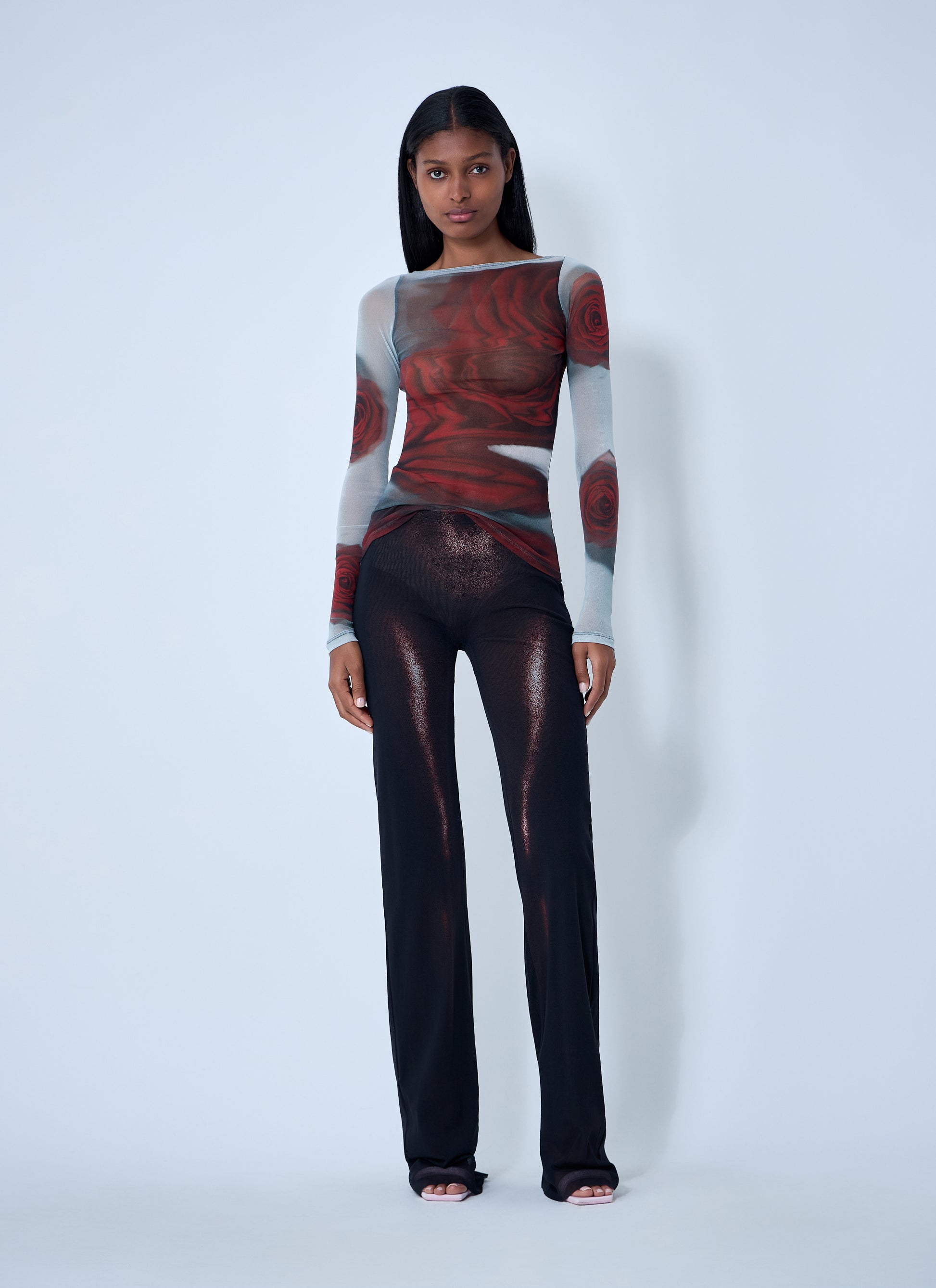 Jean Paul Gaultier Women Blurry Roses Mesh Tank Top JEAN PAUL GAULTIER