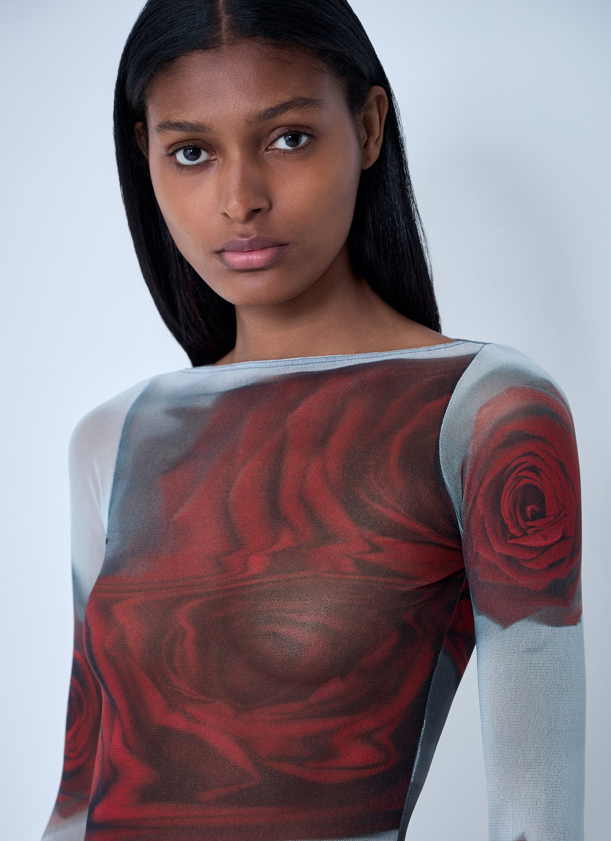 Jean Paul Gaultier Women Blurry Roses Mesh Tank Top JEAN PAUL GAULTIER