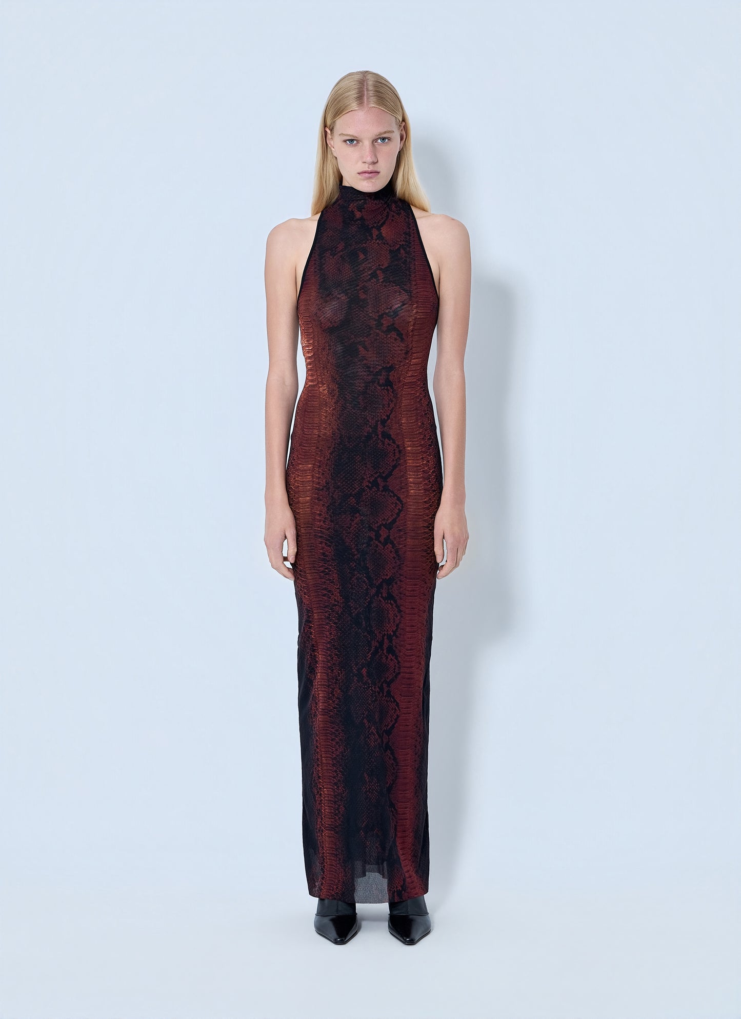 Jean Paul Gaultier Women Mesh High Neck Python Printed Long Dress JEAN PAUL GAULTIER