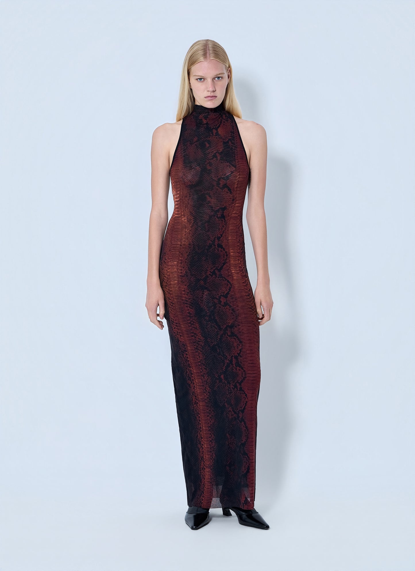 Jean Paul Gaultier Women Mesh High Neck Python Printed Long Dress JEAN PAUL GAULTIER