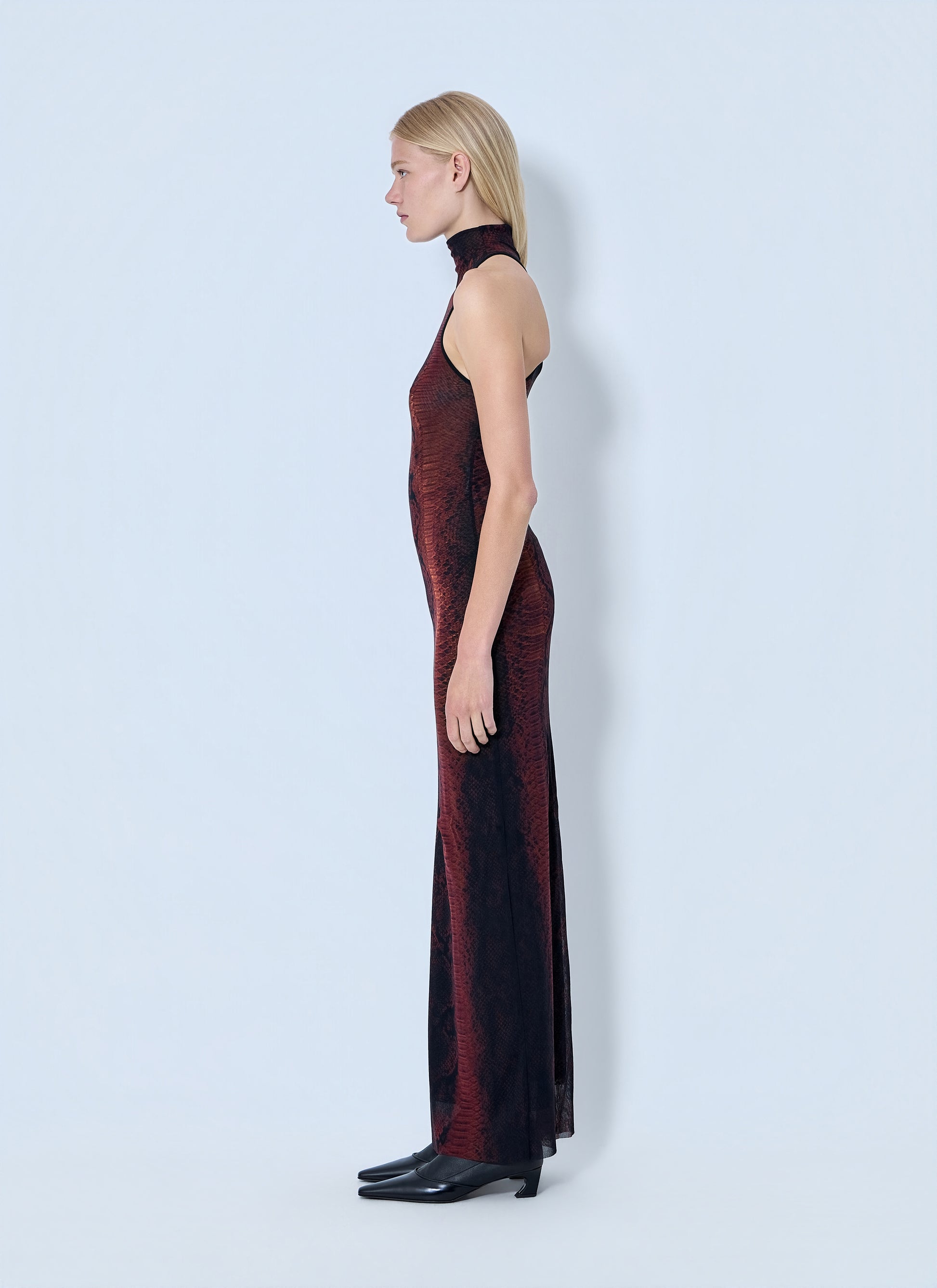 Jean Paul Gaultier Women Mesh High Neck Python Printed Long Dress JEAN PAUL GAULTIER