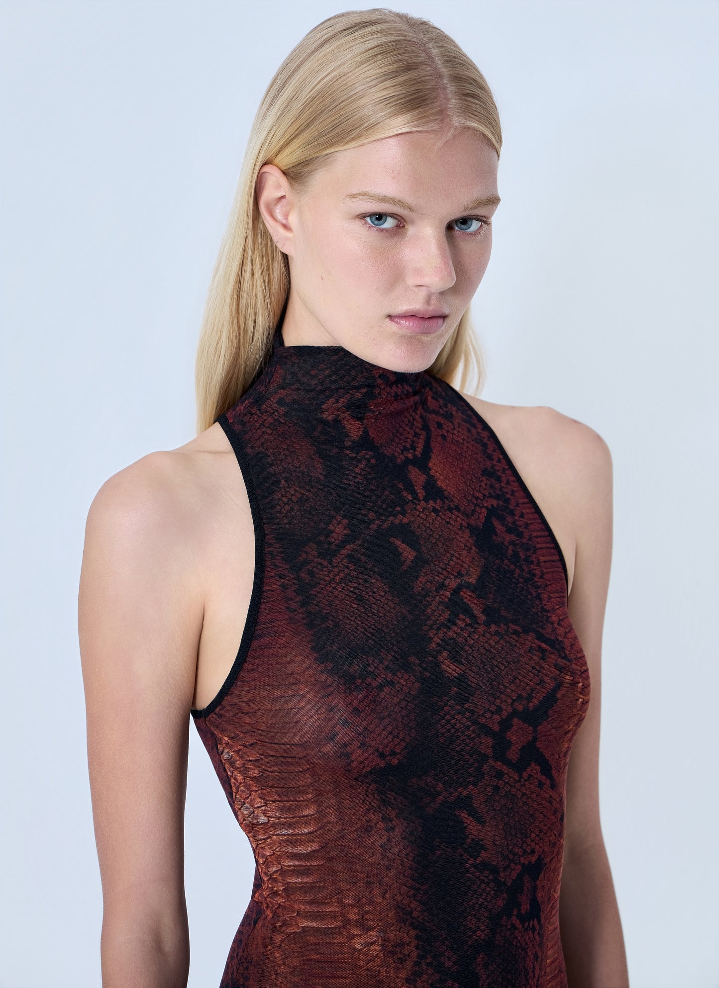 Jean Paul Gaultier Women Mesh High Neck Python Printed Long Dress JEAN PAUL GAULTIER