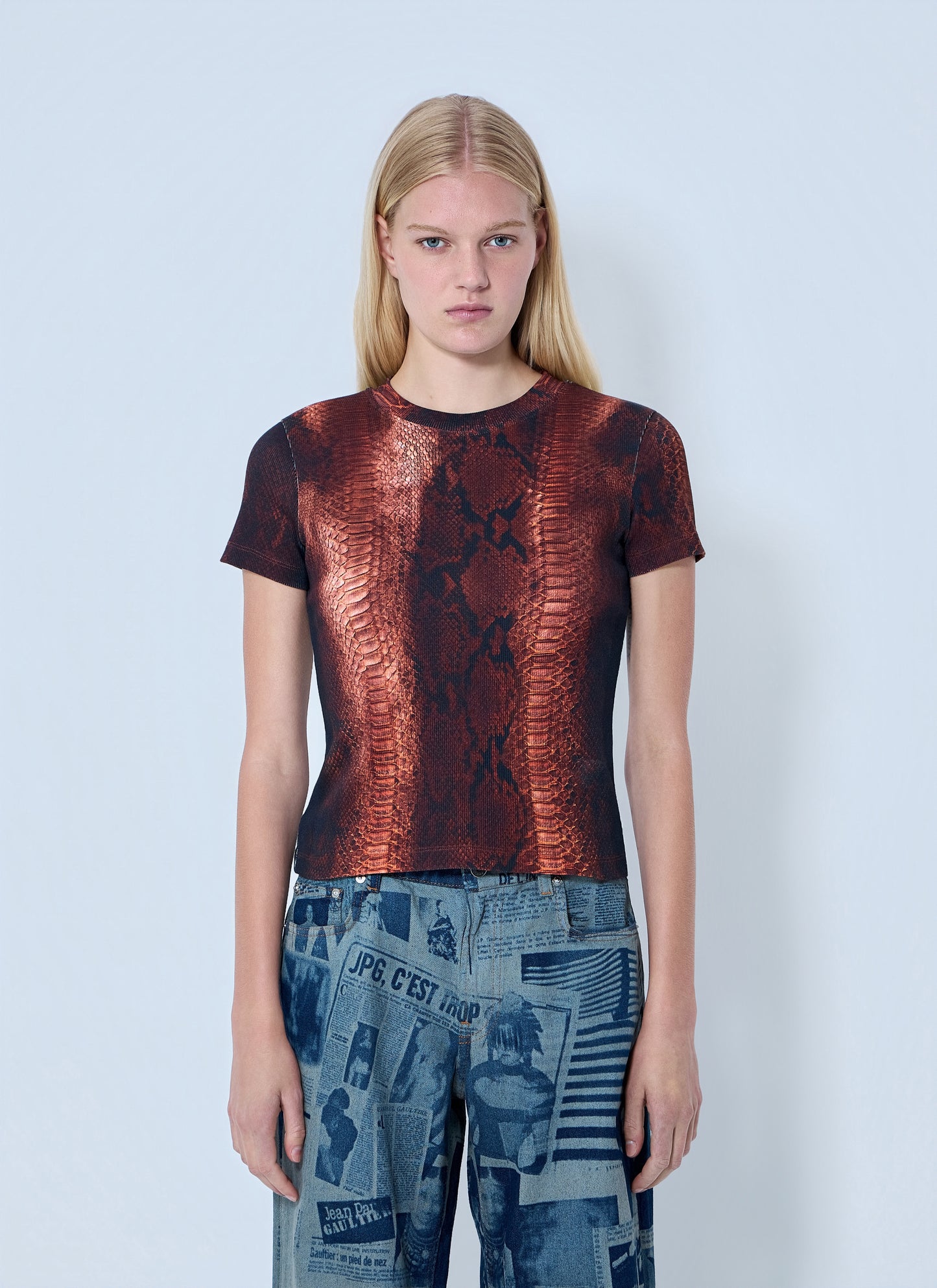Jean Paul Gaultier Women Cotton Ribbed Python Print T-Shirt JEAN PAUL GAULTIER