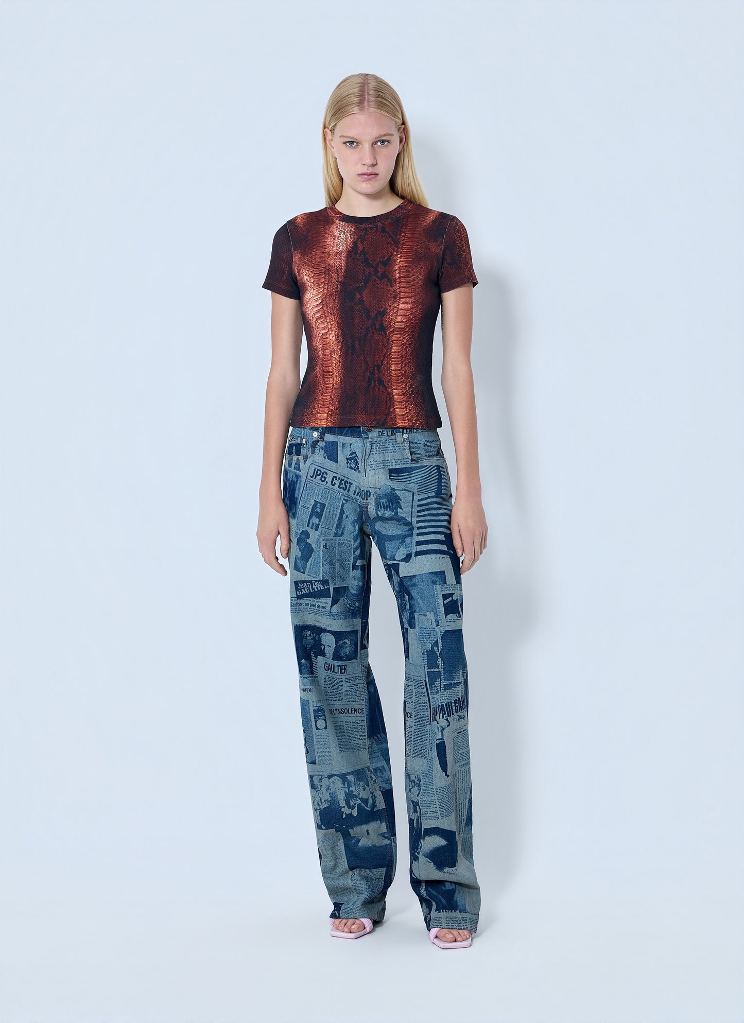 Jean Paul Gaultier Women Cotton Ribbed Python Print T-Shirt JEAN PAUL GAULTIER
