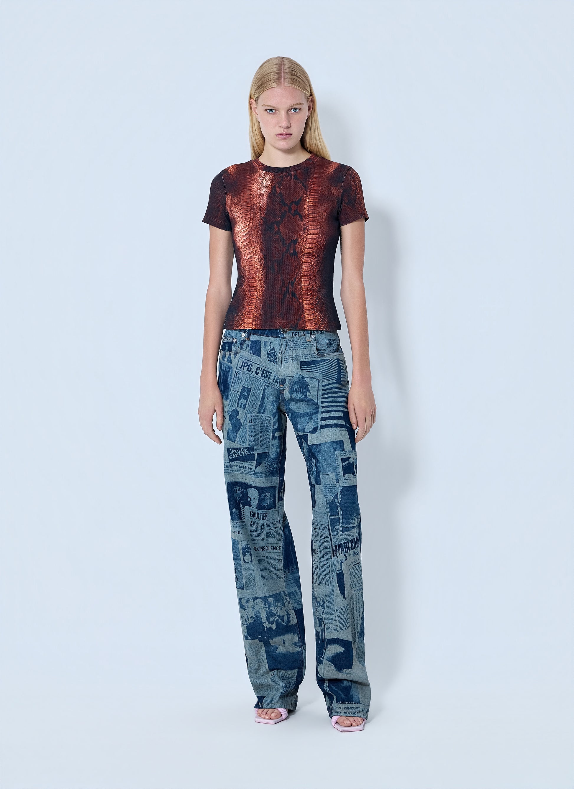 Jean Paul Gaultier Women Cotton Ribbed Python Print T-Shirt JEAN PAUL GAULTIER