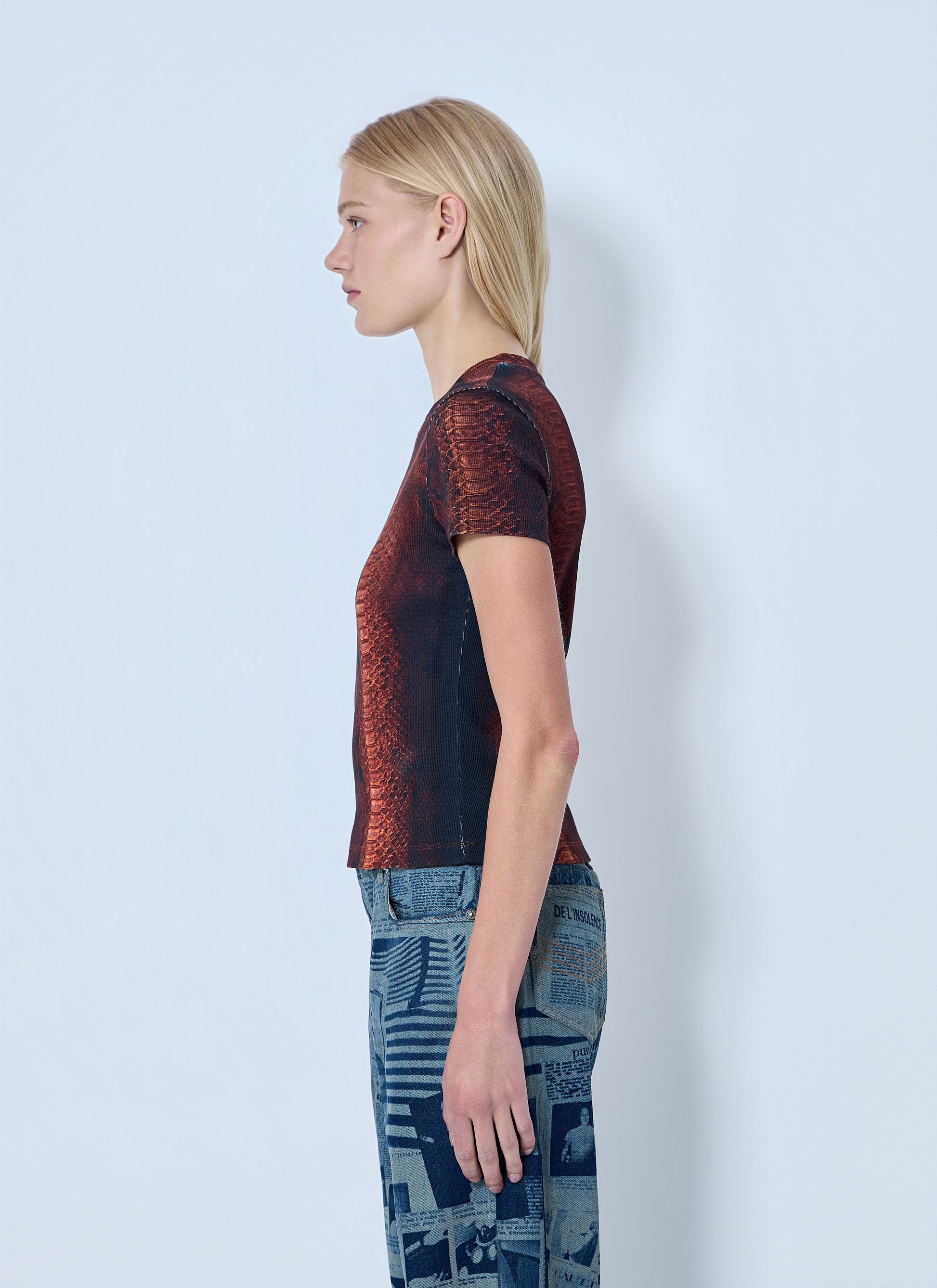 Jean Paul Gaultier Women Cotton Ribbed Python Print T-Shirt JEAN PAUL GAULTIER