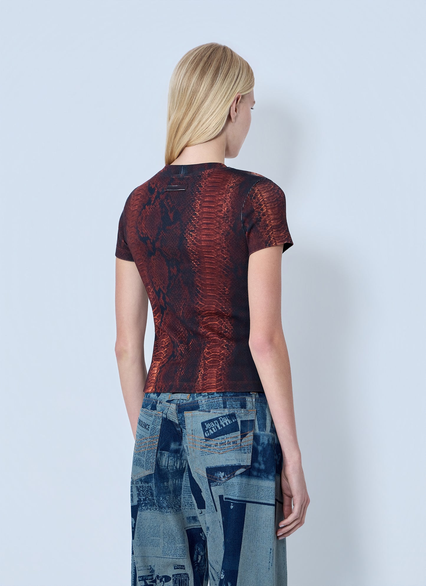 Jean Paul Gaultier Women Cotton Ribbed Python Print T-Shirt JEAN PAUL GAULTIER