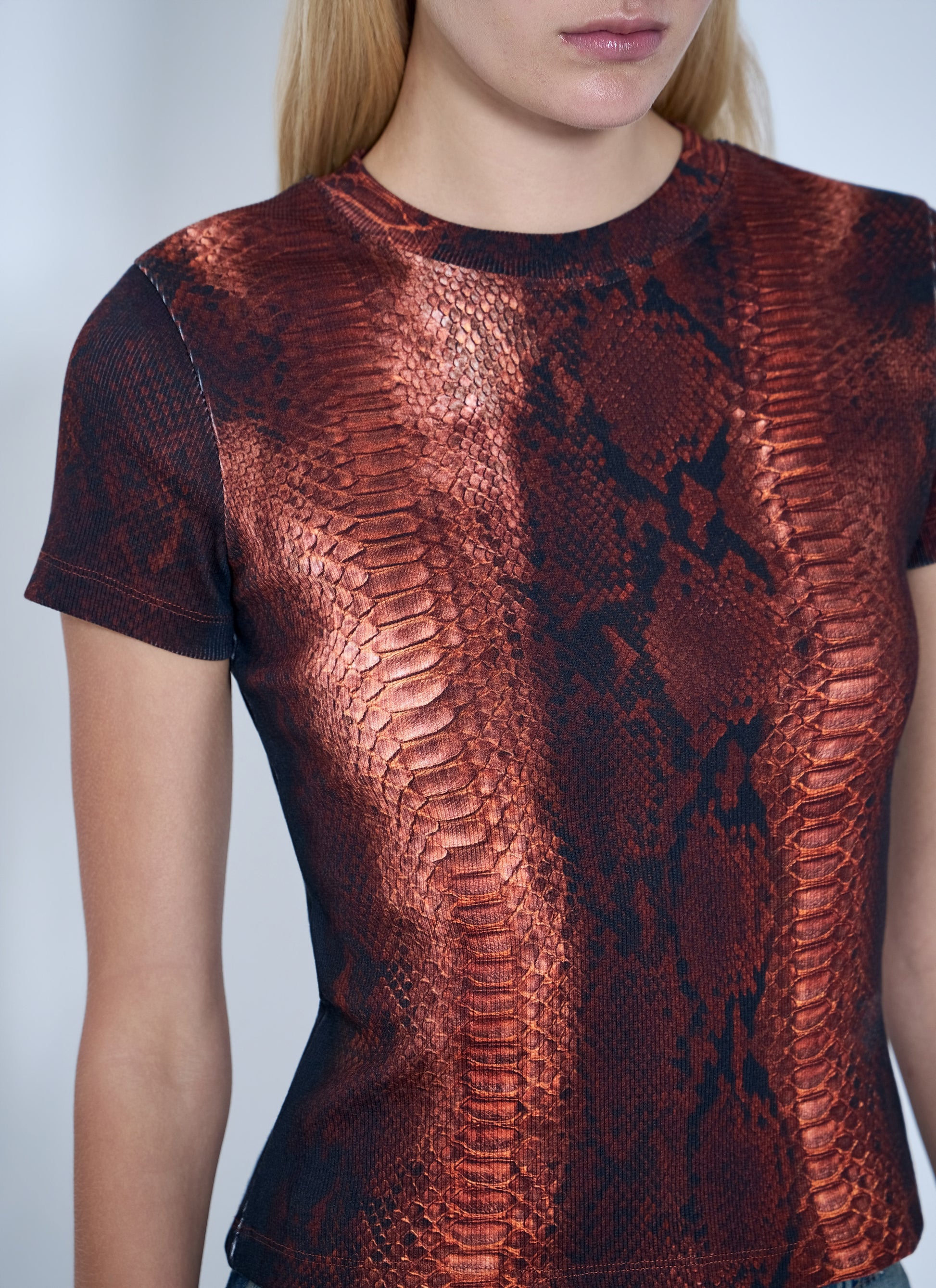 Jean Paul Gaultier Women Cotton Ribbed Python Print T-Shirt JEAN PAUL GAULTIER