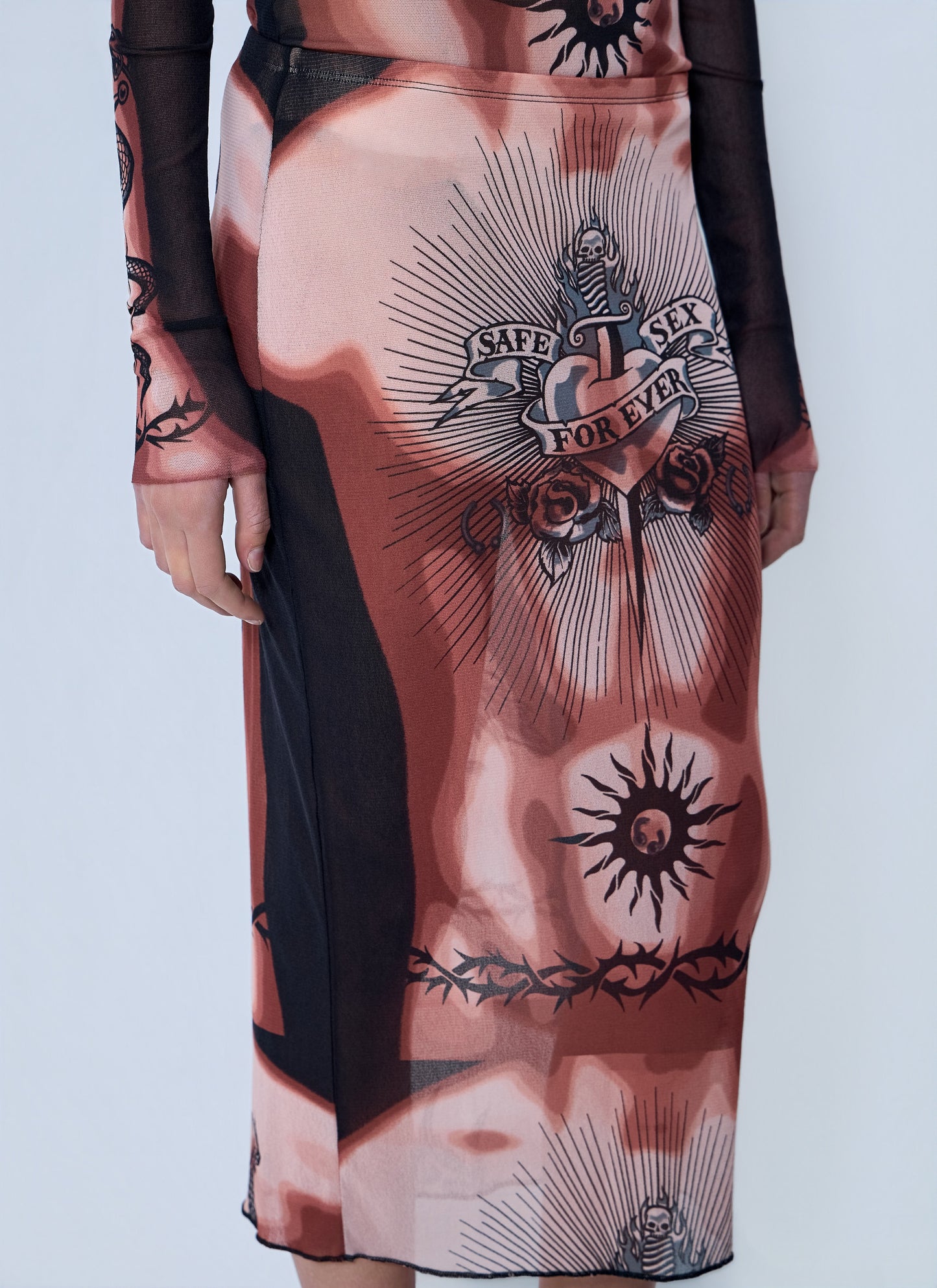 Jean Paul Gaultier Women Re-Edition Safe Sex Tattoo Long Skirt JEAN PAUL GAULTIER