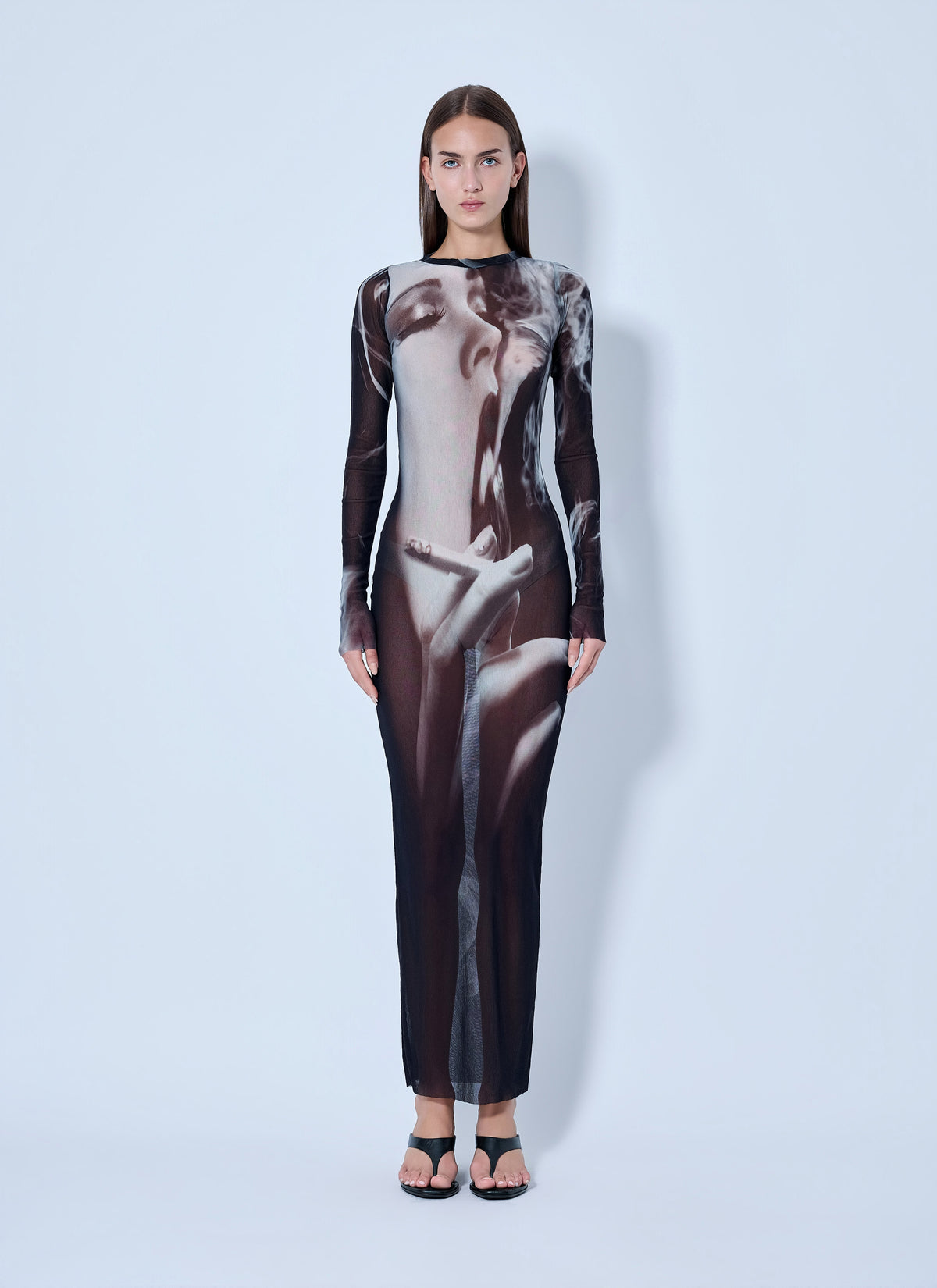 Jean Paul Gaultier Women Mesh Printed Smoking Women Long Dress JEAN PAUL GAULTIER