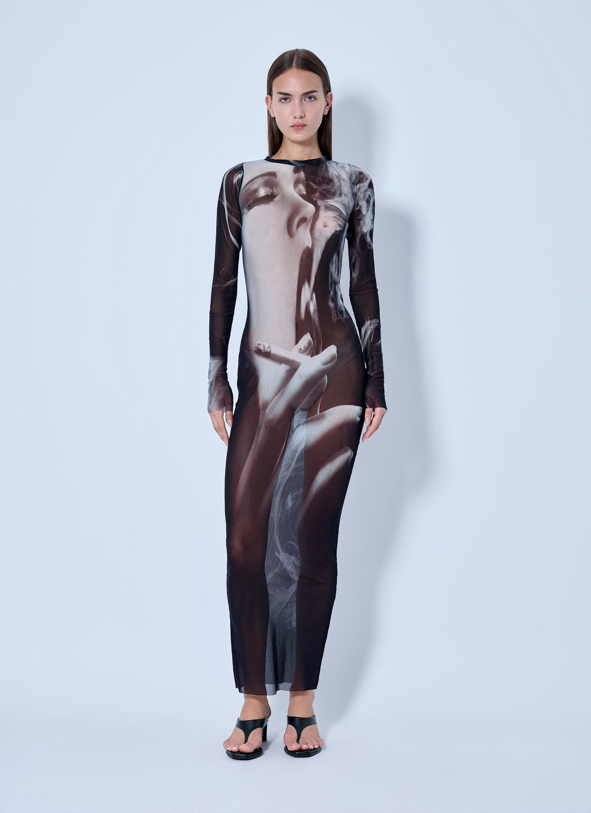 Jean Paul Gaultier Women Mesh Printed Smoking Women Long Dress JEAN PAUL GAULTIER