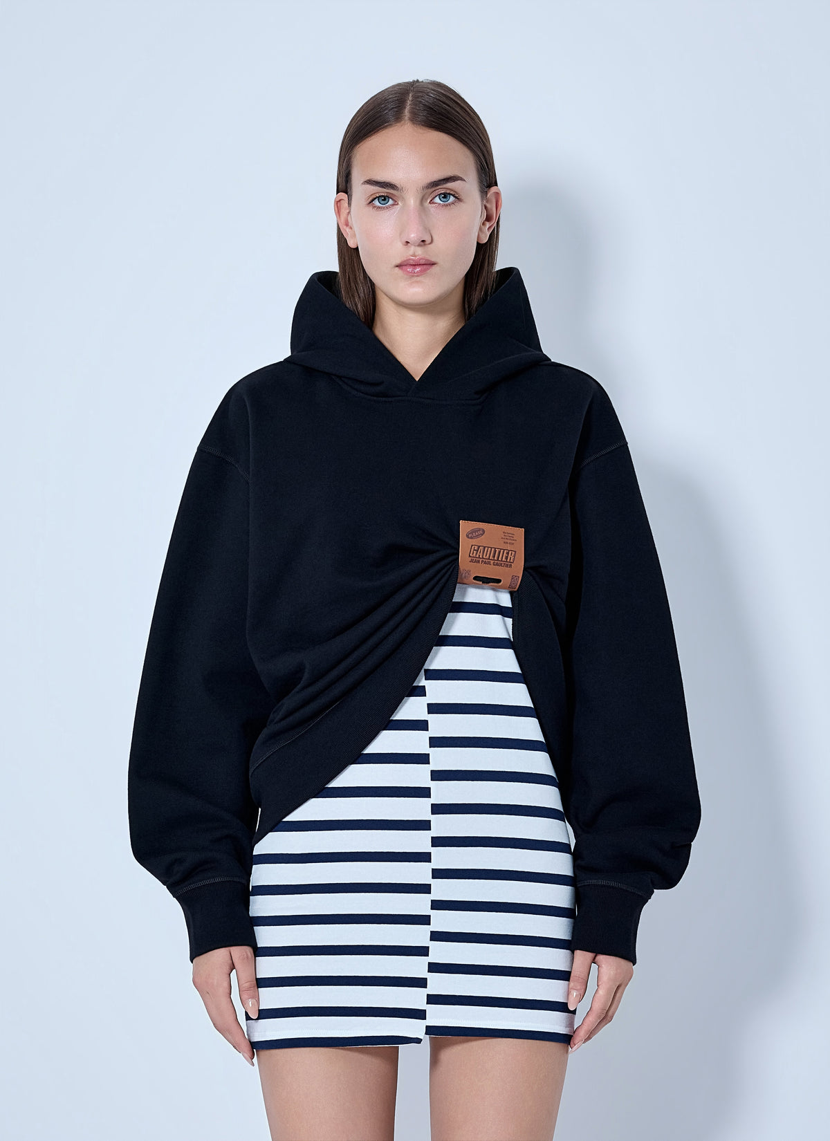 Jean Paul Gaultier Women Cotton Fleece Hoodie With Leather Tag Detail JEAN PAUL GAULTIER