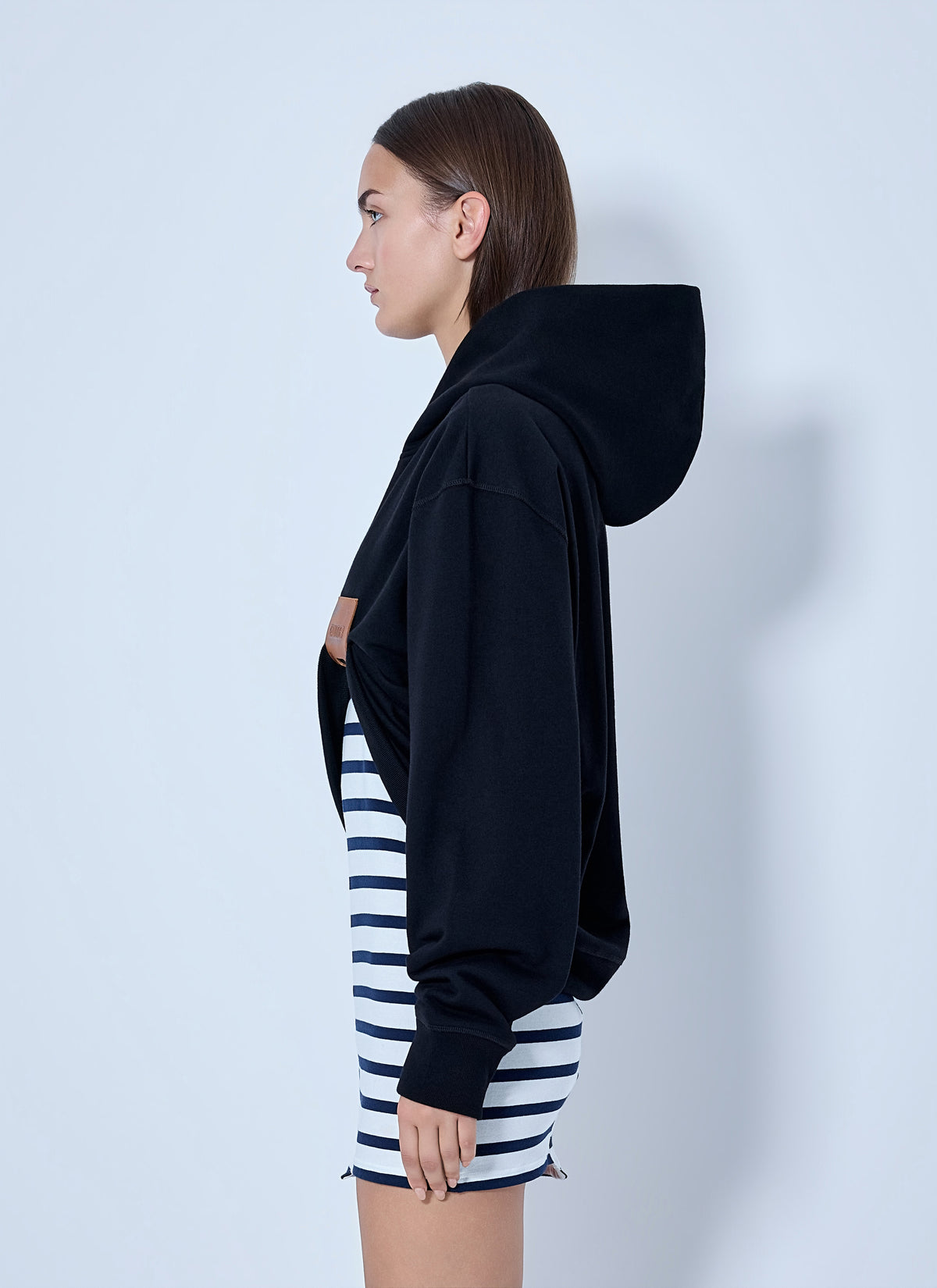 Jean Paul Gaultier Women Cotton Fleece Hoodie With Leather Tag Detail JEAN PAUL GAULTIER