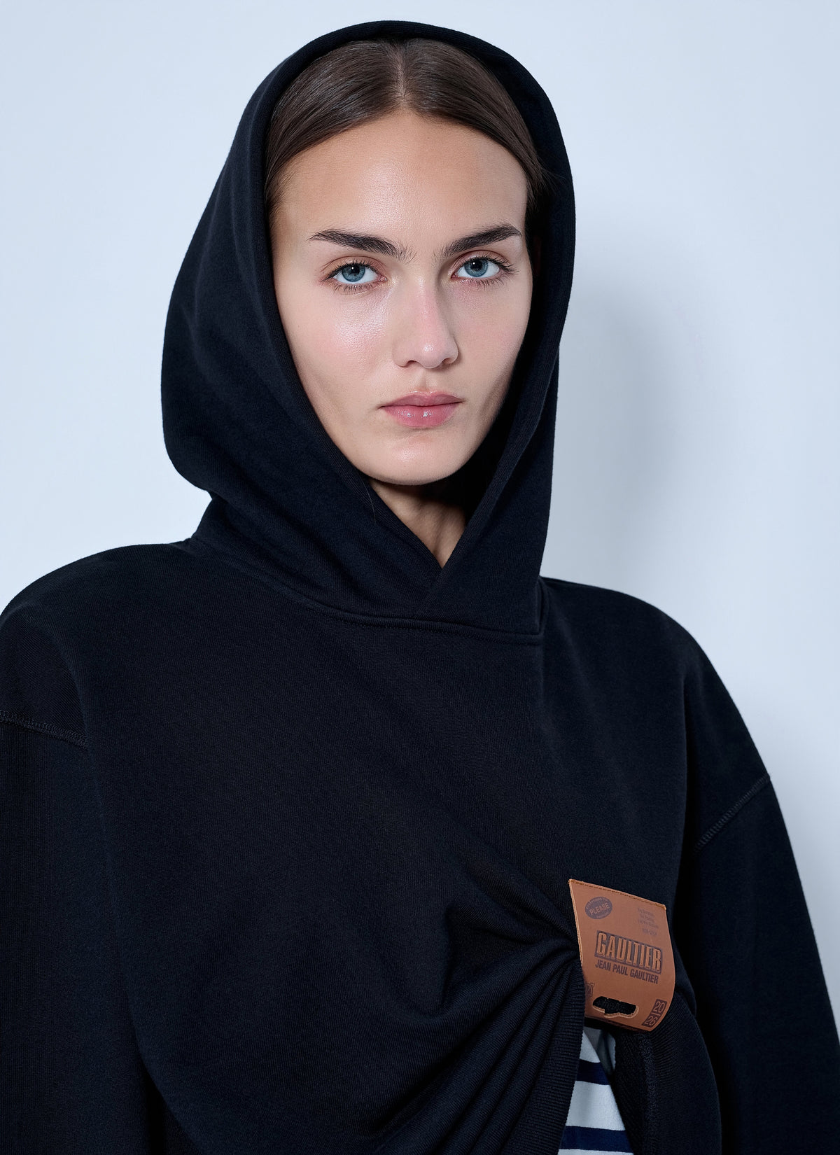 Jean Paul Gaultier Women Cotton Fleece Hoodie With Leather Tag Detail JEAN PAUL GAULTIER