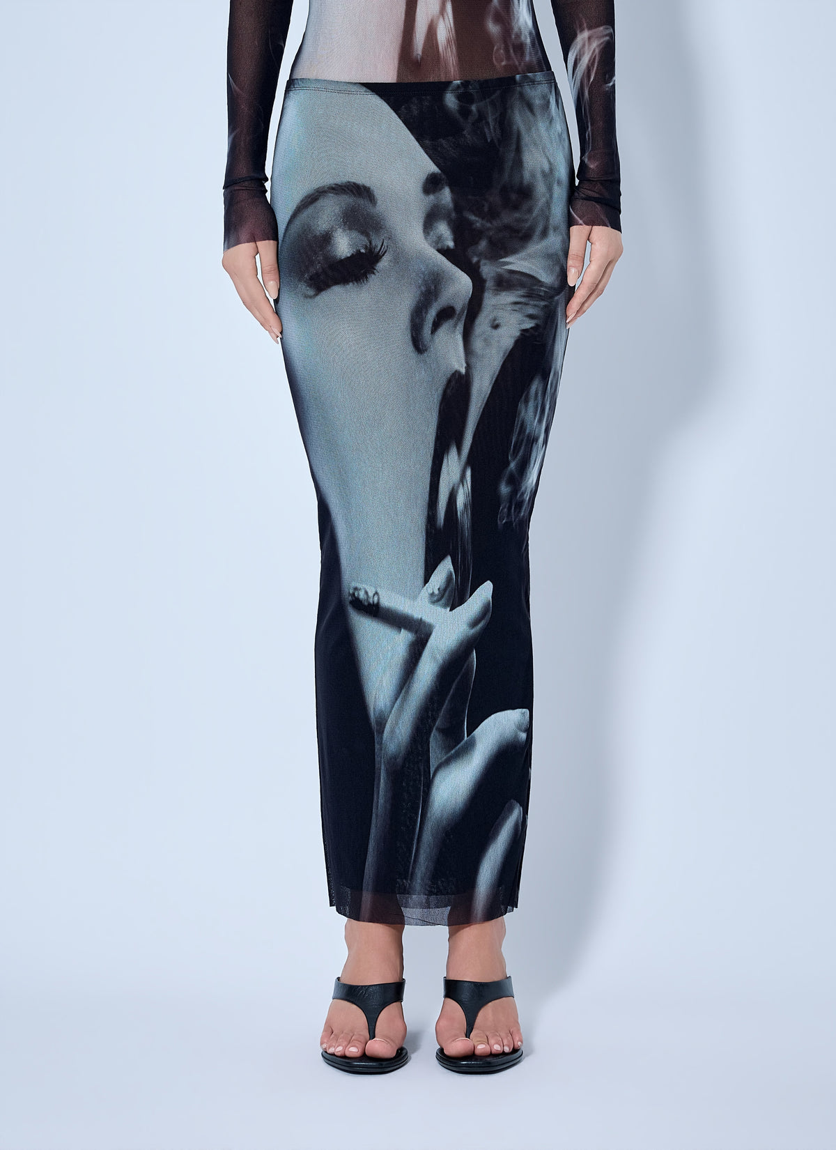 Jean Paul Gaultier Women Mesh Printed Smoking Women Long Skirt JEAN PAUL GAULTIER