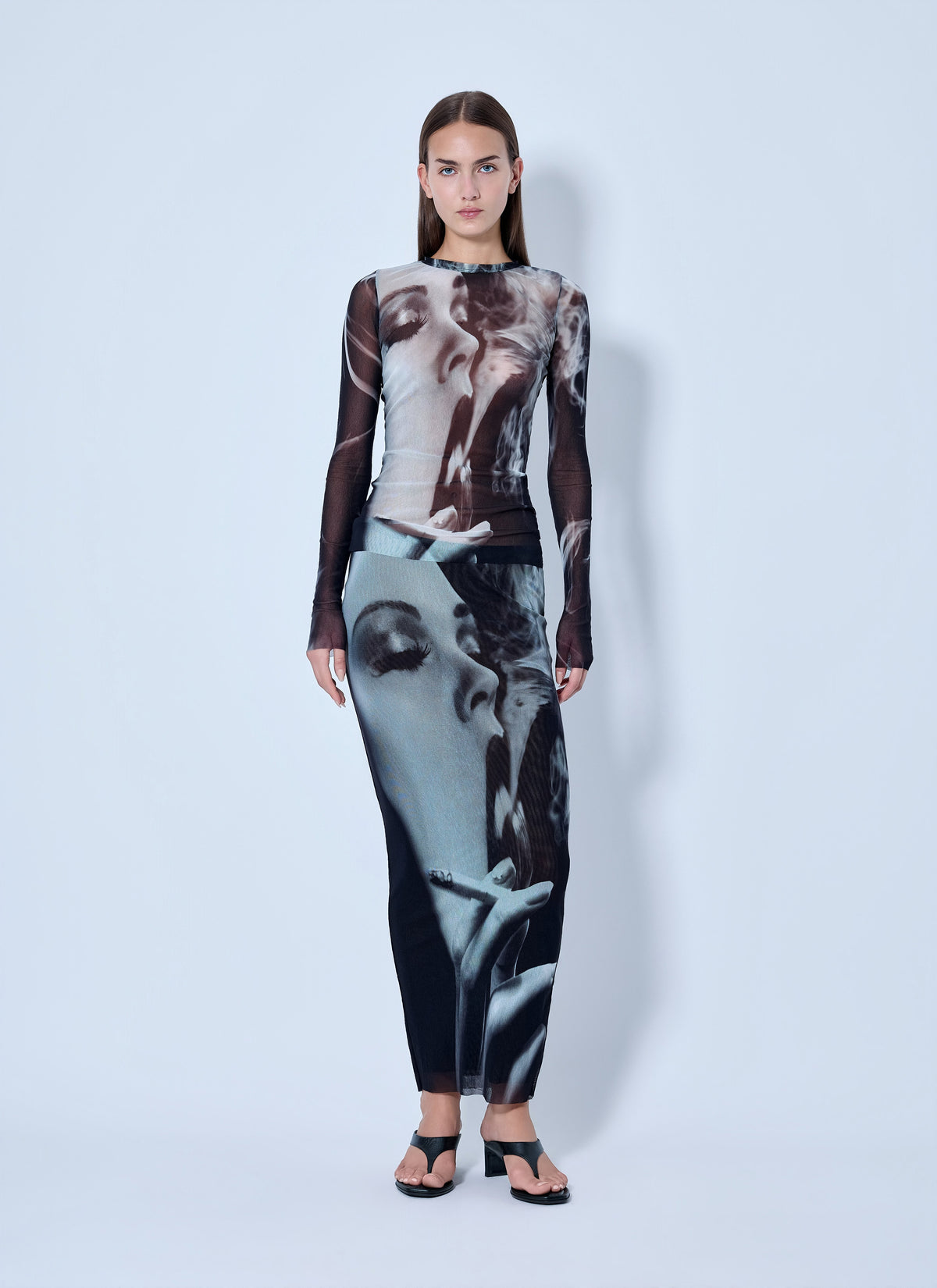 Jean Paul Gaultier Women Mesh Printed Smoking Women Long Skirt JEAN PAUL GAULTIER
