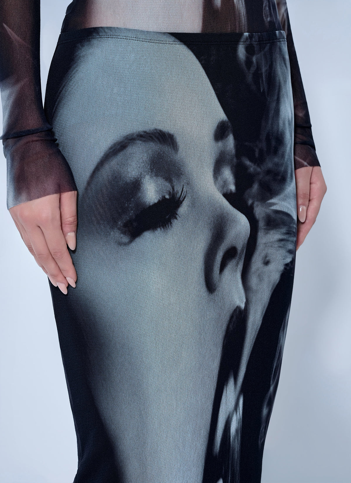 Jean Paul Gaultier Women Mesh Printed Smoking Women Long Skirt JEAN PAUL GAULTIER