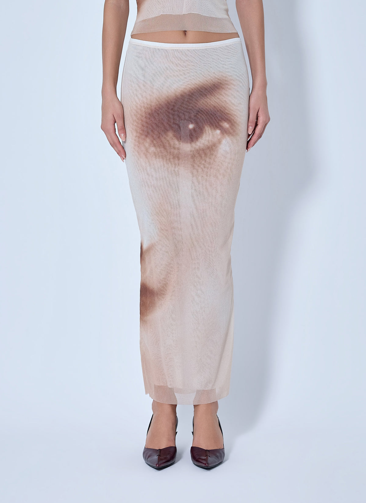 Jean Paul Gaultier Women Mesh Printed Face Long Skirt JEAN PAUL GAULTIER