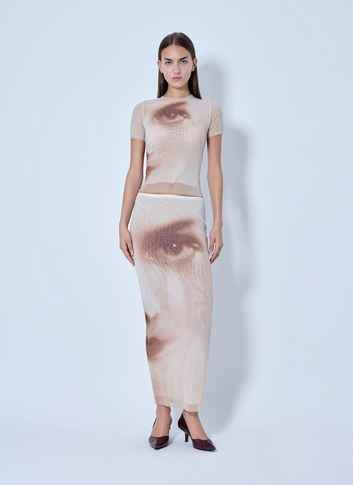 Jean Paul Gaultier Women Mesh Printed Face Long Skirt JEAN PAUL GAULTIER