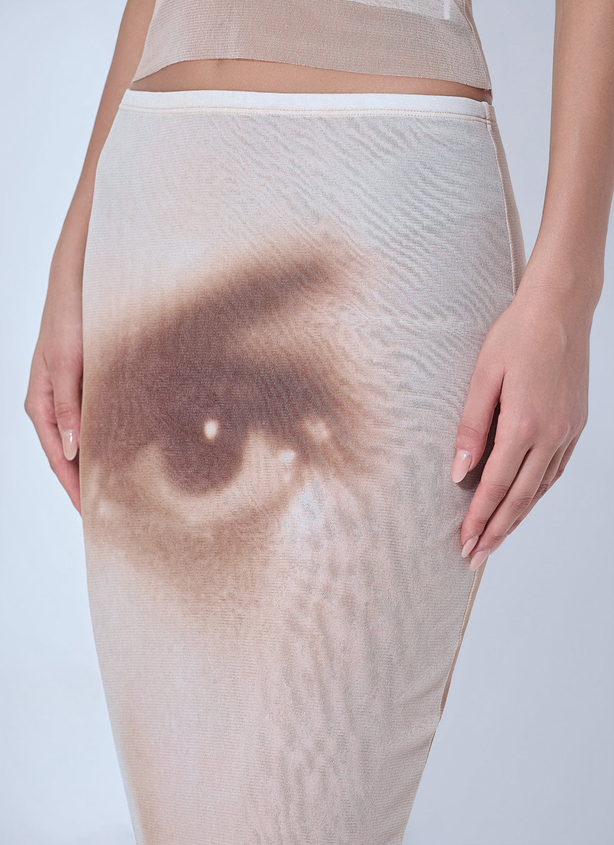Jean Paul Gaultier Women Mesh Printed Face Long Skirt JEAN PAUL GAULTIER