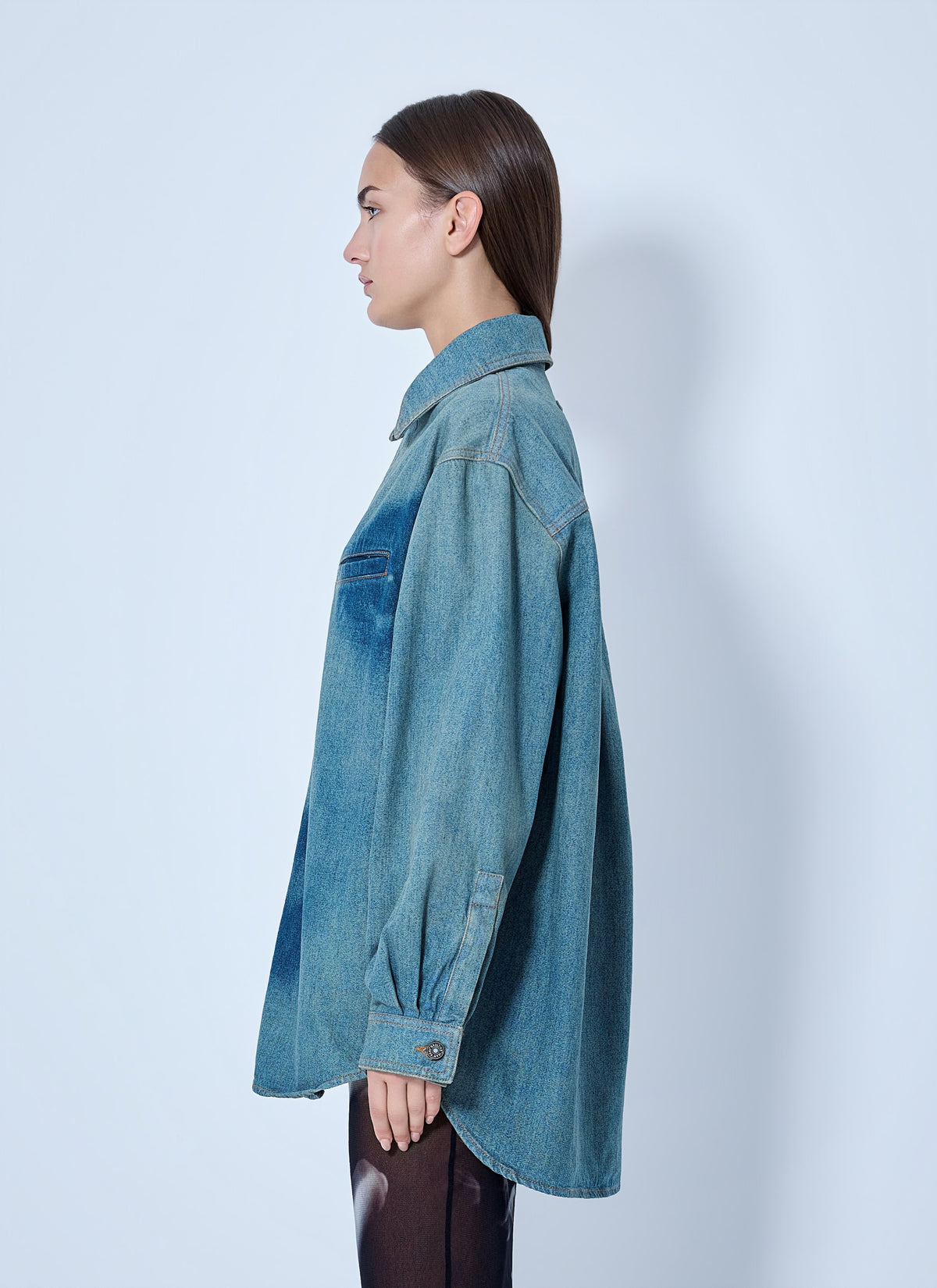 Jean Paul Gaultier Women Face Print Oversized Denim Shirt JEAN PAUL GAULTIER