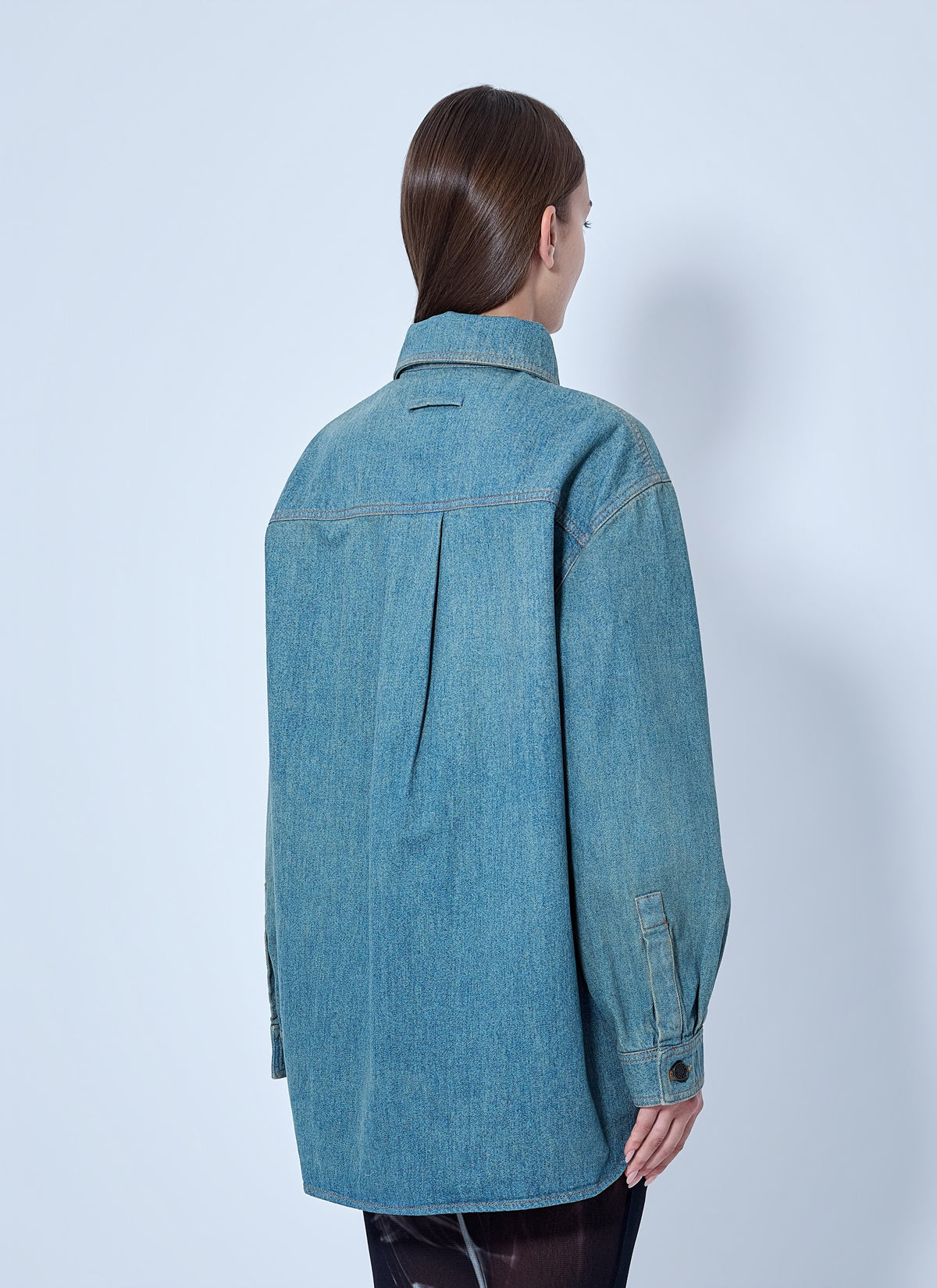 Jean Paul Gaultier Women Face Print Oversized Denim Shirt JEAN PAUL GAULTIER