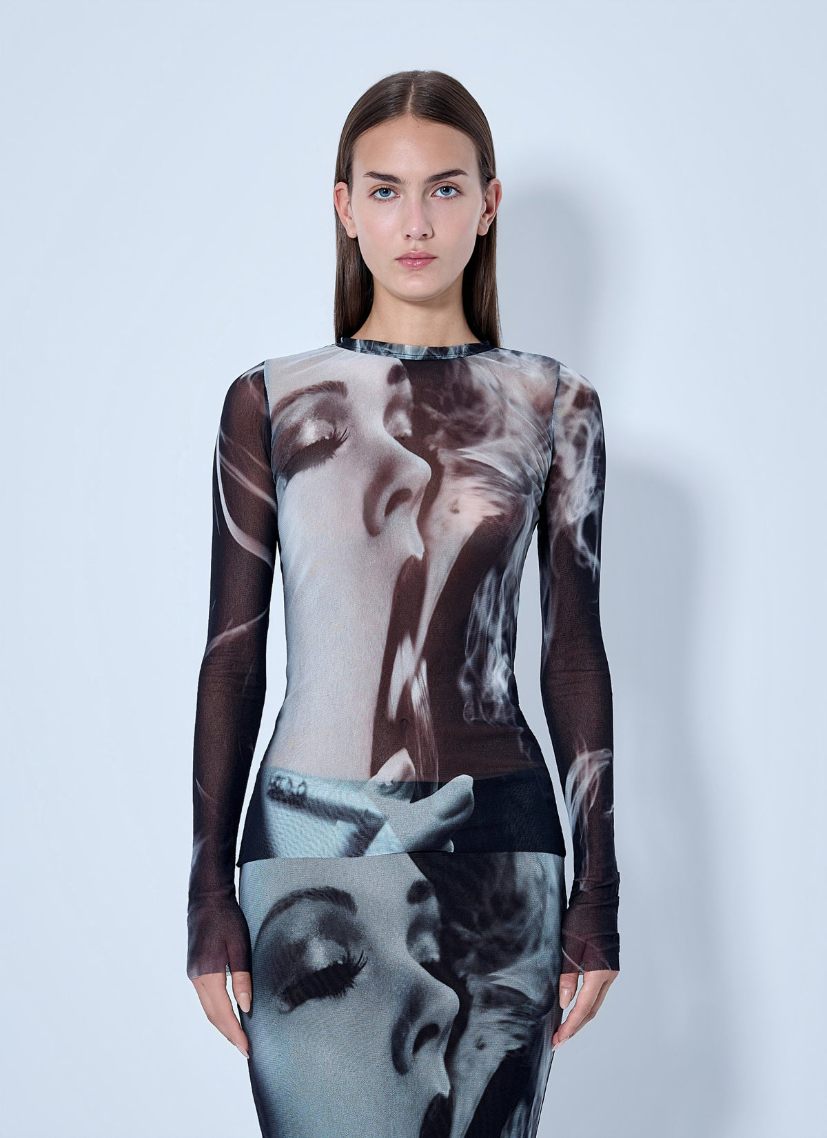 Jean Paul Gaultier Women Mesh Printed Smoking Women Long Sleeves Top JEAN PAUL GAULTIER