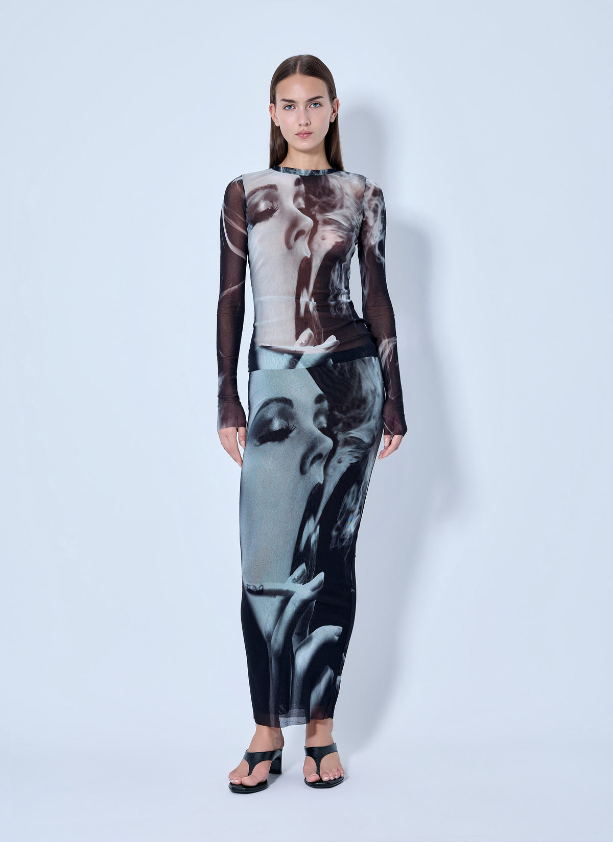 Jean Paul Gaultier Women Mesh Printed Smoking Women Long Sleeves Top JEAN PAUL GAULTIER